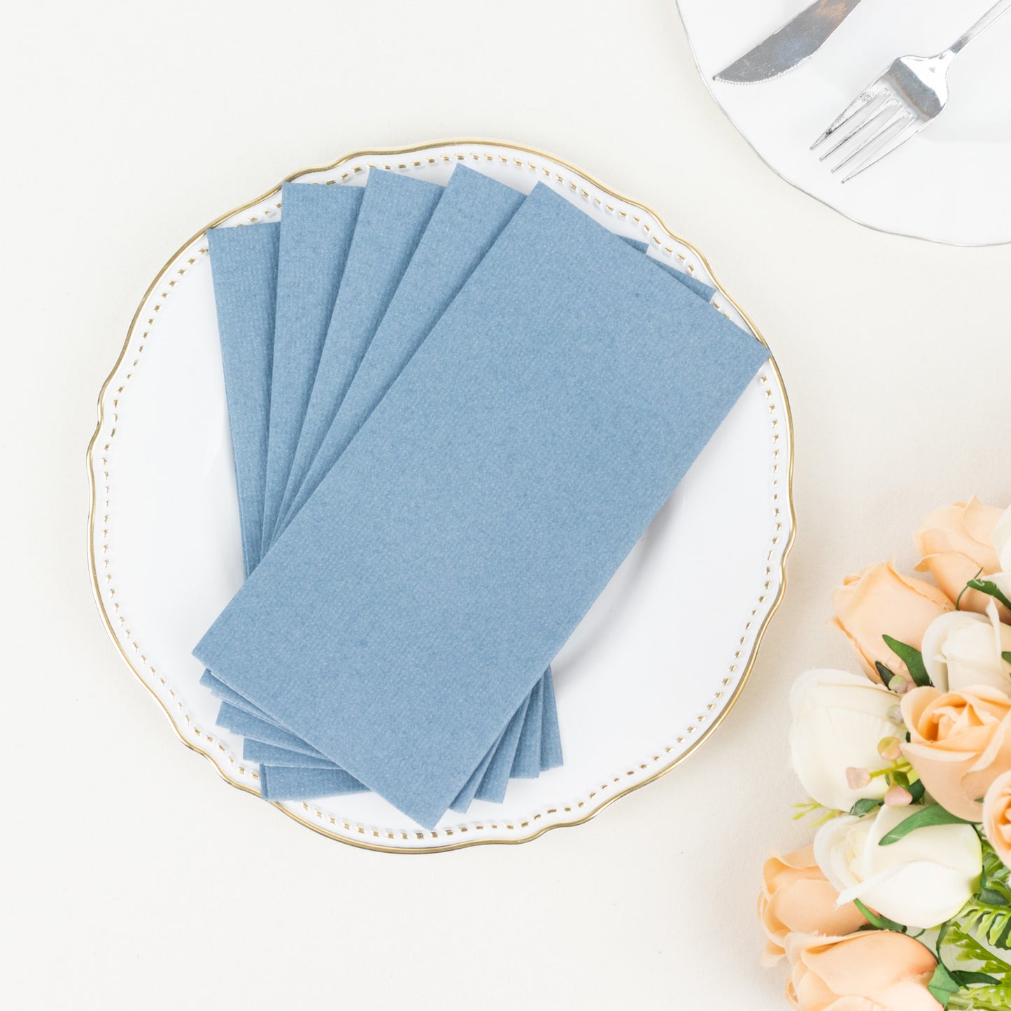 20 Pack Dusty Blue Linen-Feel Paper Napkins, Premium Cloth-Like Airlaid Dinner Napkins, Disposable Soft and Absorbent Guest Towels