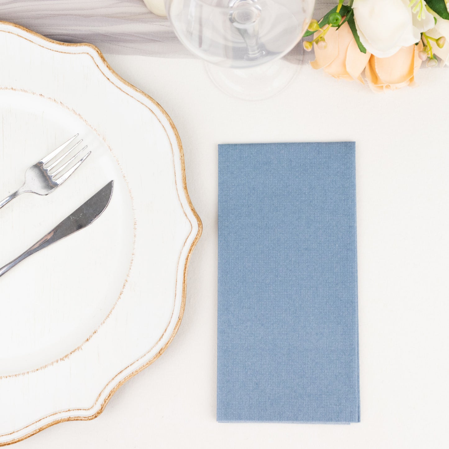 20 Pack Dusty Blue Linen-Feel Paper Napkins, Premium Cloth-Like Airlaid Dinner Napkins, Disposable Soft and Absorbent Guest Towels