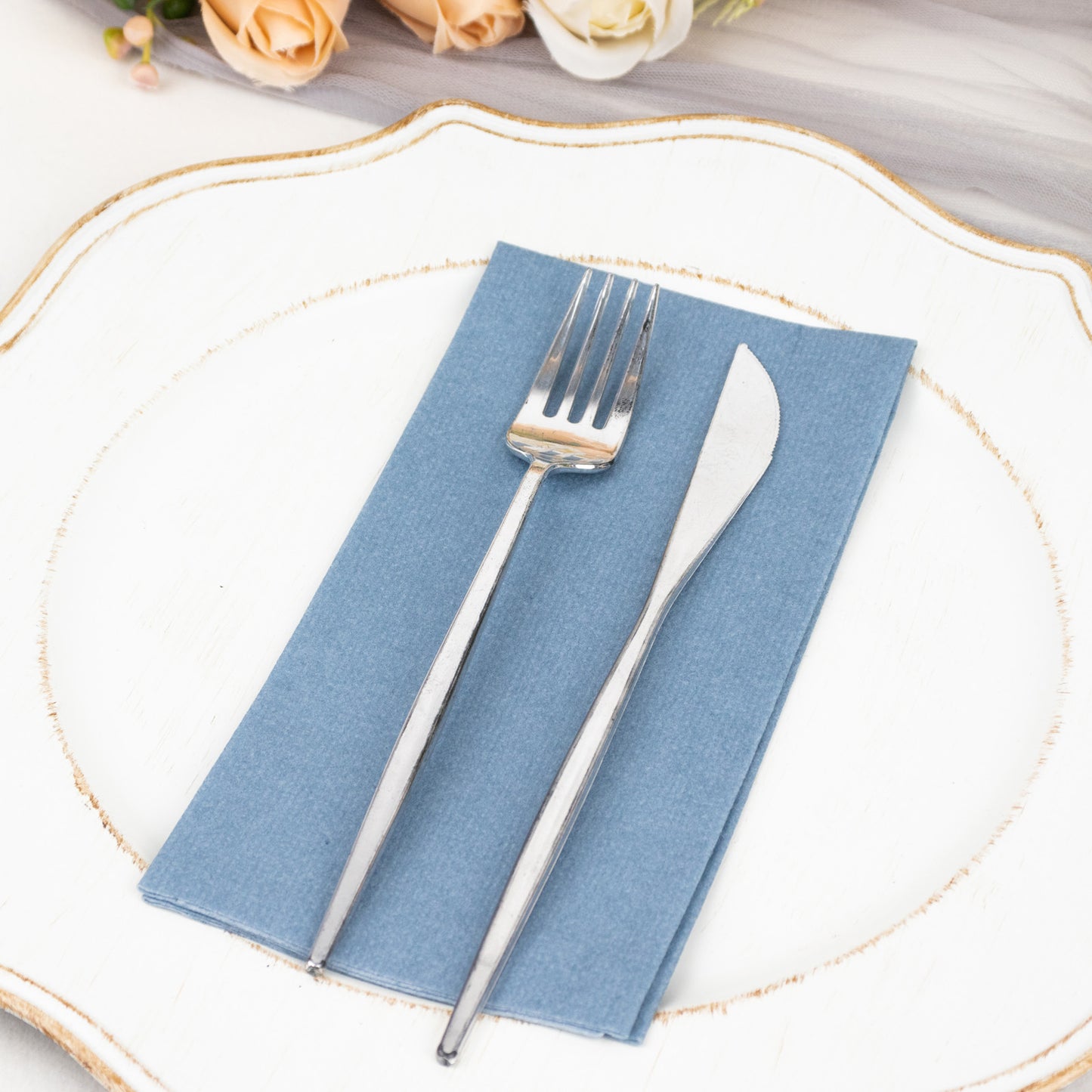 20 Pack Dusty Blue Linen-Feel Paper Napkins, Premium Cloth-Like Airlaid Dinner Napkins, Disposable Soft and Absorbent Guest Towels