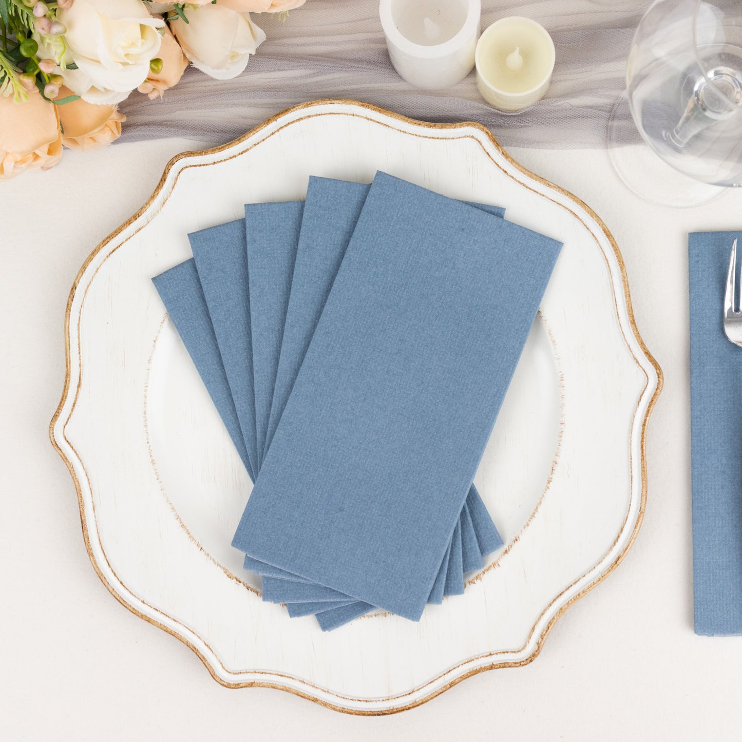 20 Pack Dusty Blue Linen-Feel Paper Napkins, Premium Cloth-Like Airlaid Dinner Napkins, Disposable Soft and Absorbent Guest Towels