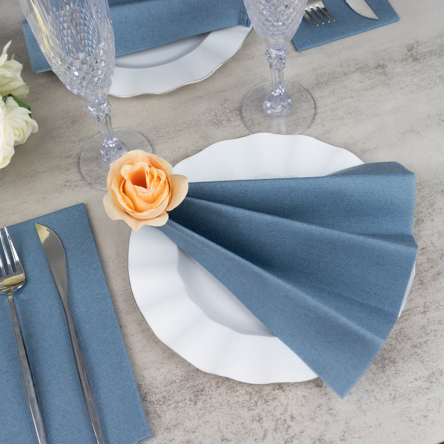 20 Pack Dusty Blue Linen-Feel Paper Napkins, Premium Cloth-Like Airlaid Dinner Napkins, Disposable Soft and Absorbent Guest Towels