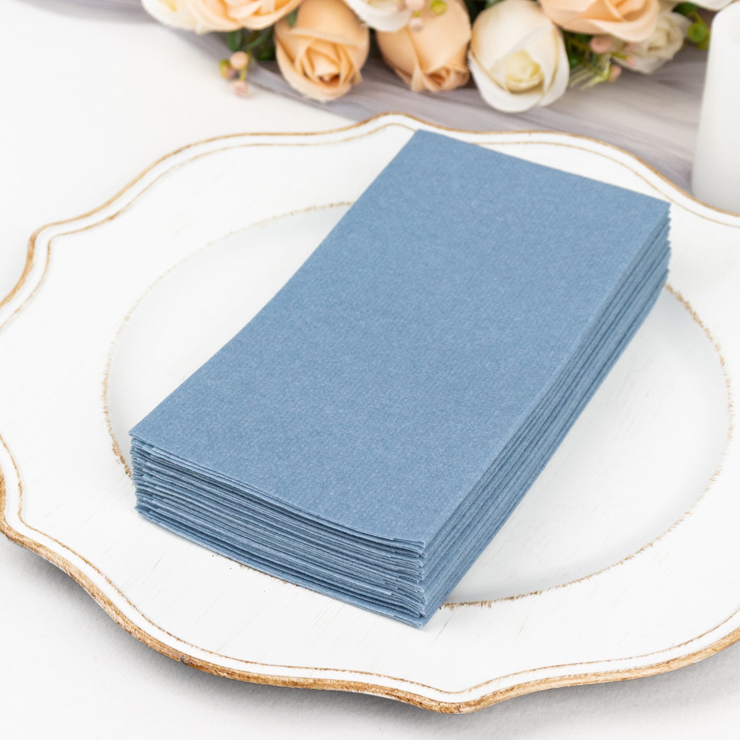 20 Pack Dusty Blue Linen-Feel Paper Napkins, Premium Cloth-Like Airlaid Dinner Napkins, Disposable Soft and Absorbent Guest Towels