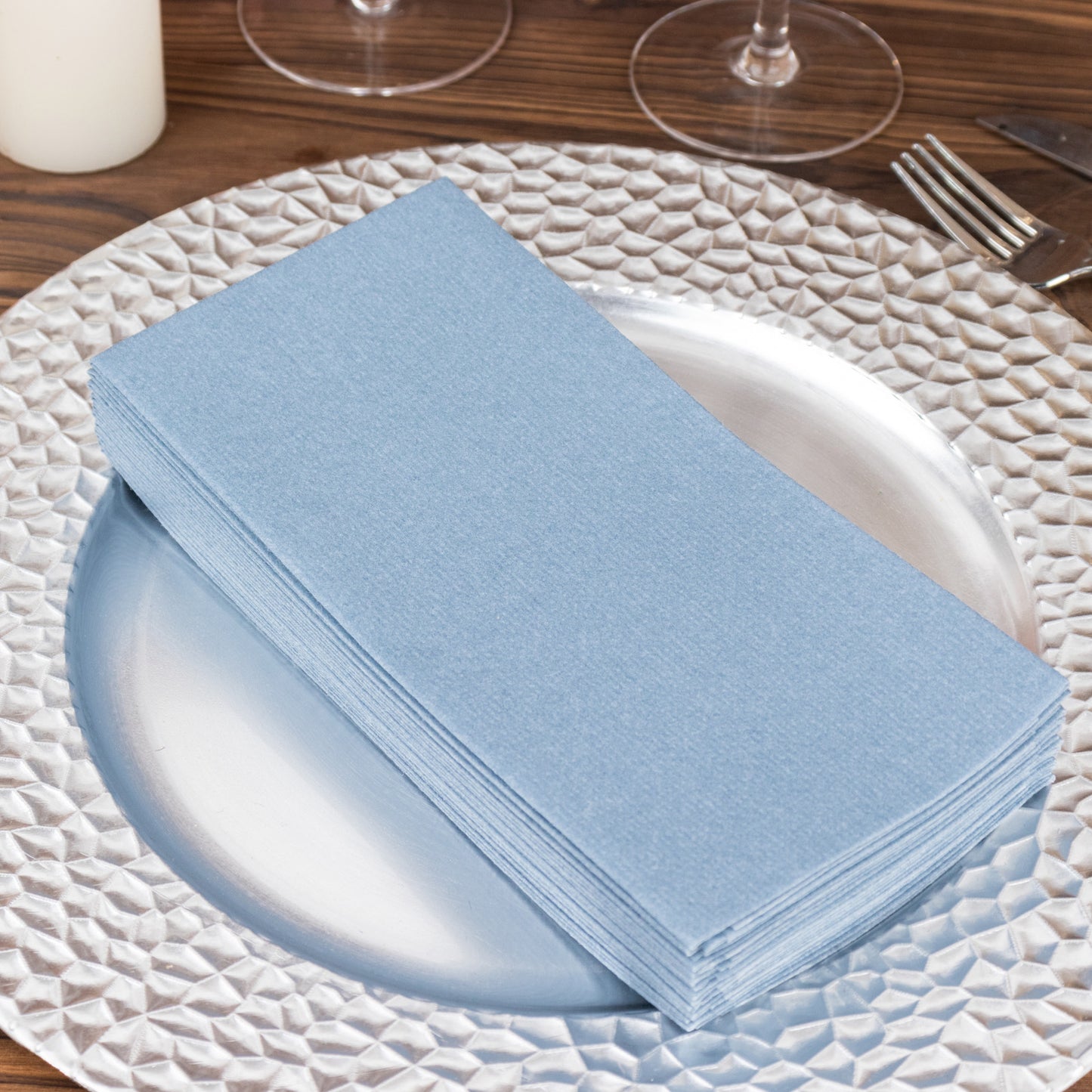 20 Pack Dusty Blue Linen-Feel Paper Napkins, Premium Cloth-Like Airlaid Dinner Napkins, Disposable Soft and Absorbent Guest Towels