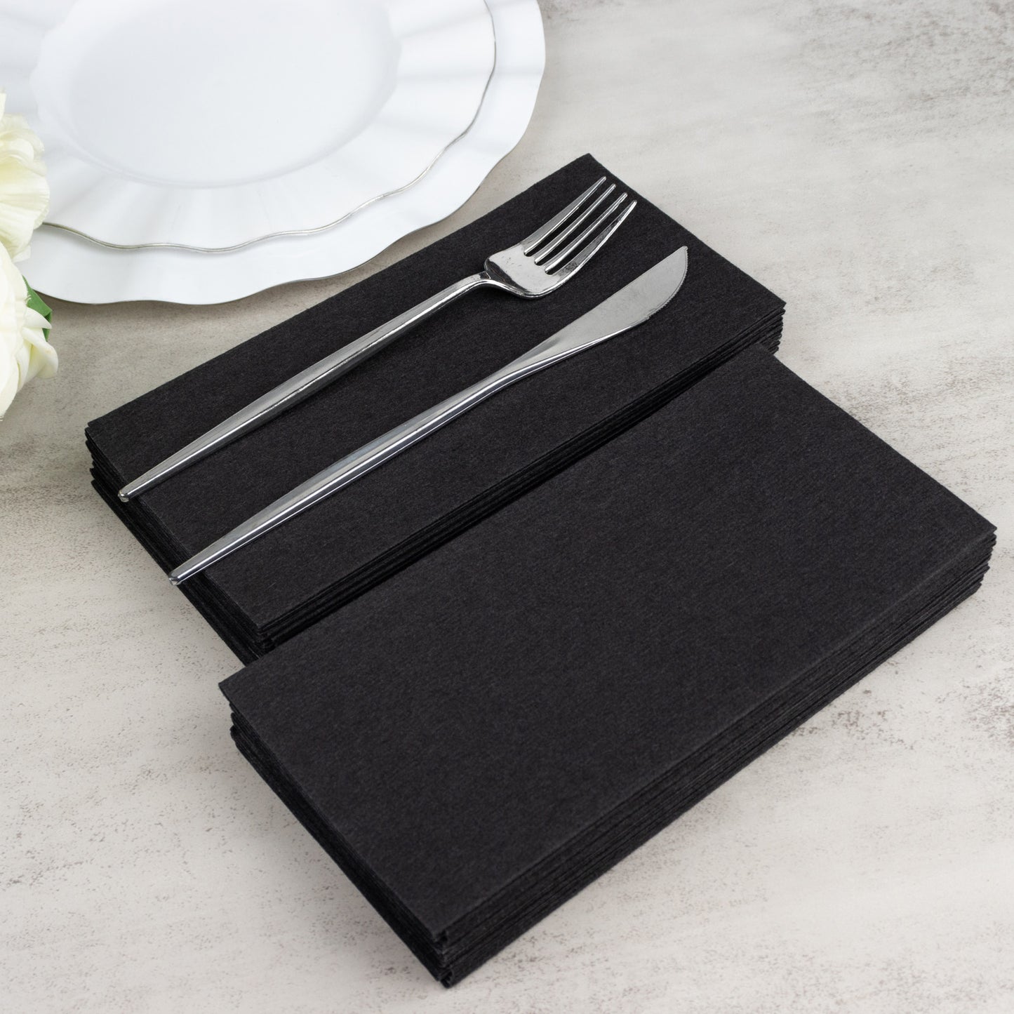 20 Pack Black Linen-Feel Paper Napkins, Premium Cloth-Like Airlaid Dinner Napkins, Disposable Soft and Absorbent Guest Towels