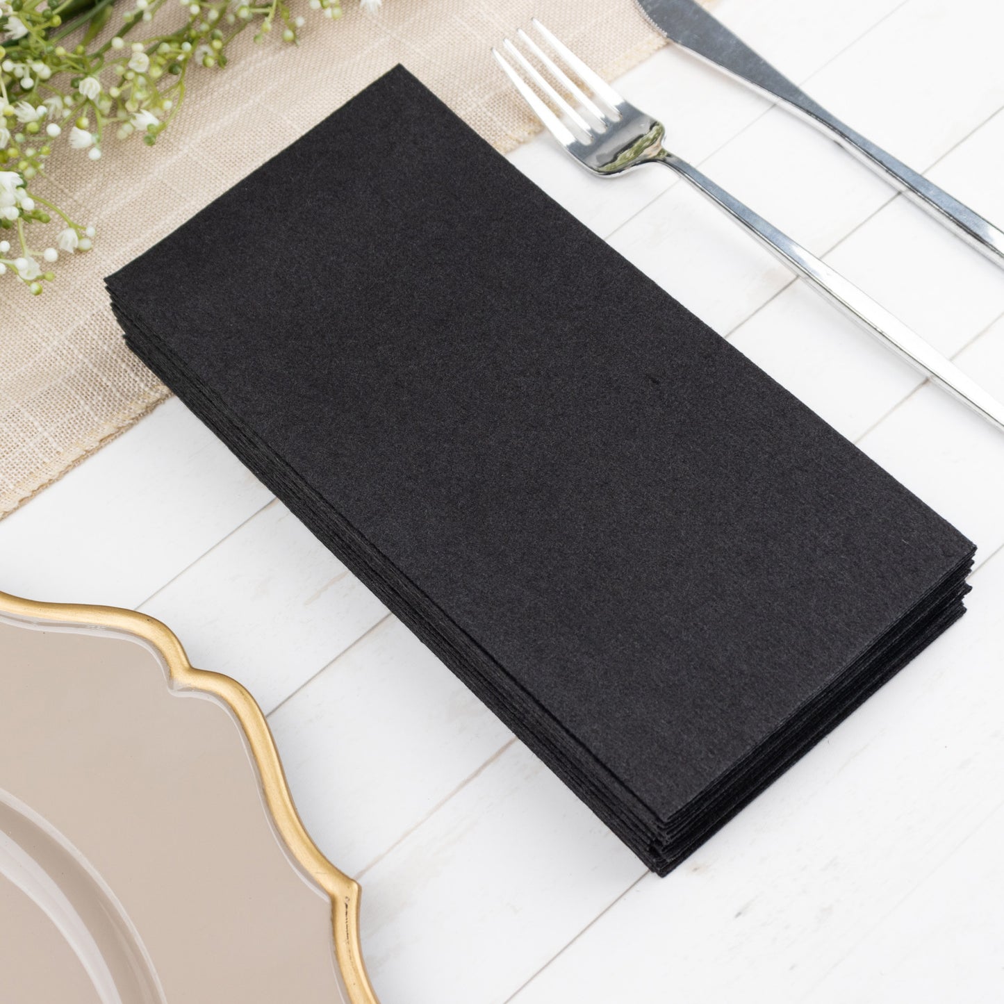 20 Pack Black Linen-Feel Paper Napkins, Premium Cloth-Like Airlaid Dinner Napkins, Disposable Soft and Absorbent Guest Towels