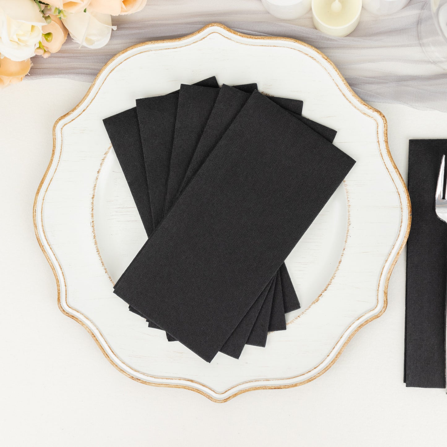 20 Pack Black Linen-Feel Paper Napkins, Premium Cloth-Like Airlaid Dinner Napkins, Disposable Soft and Absorbent Guest Towels