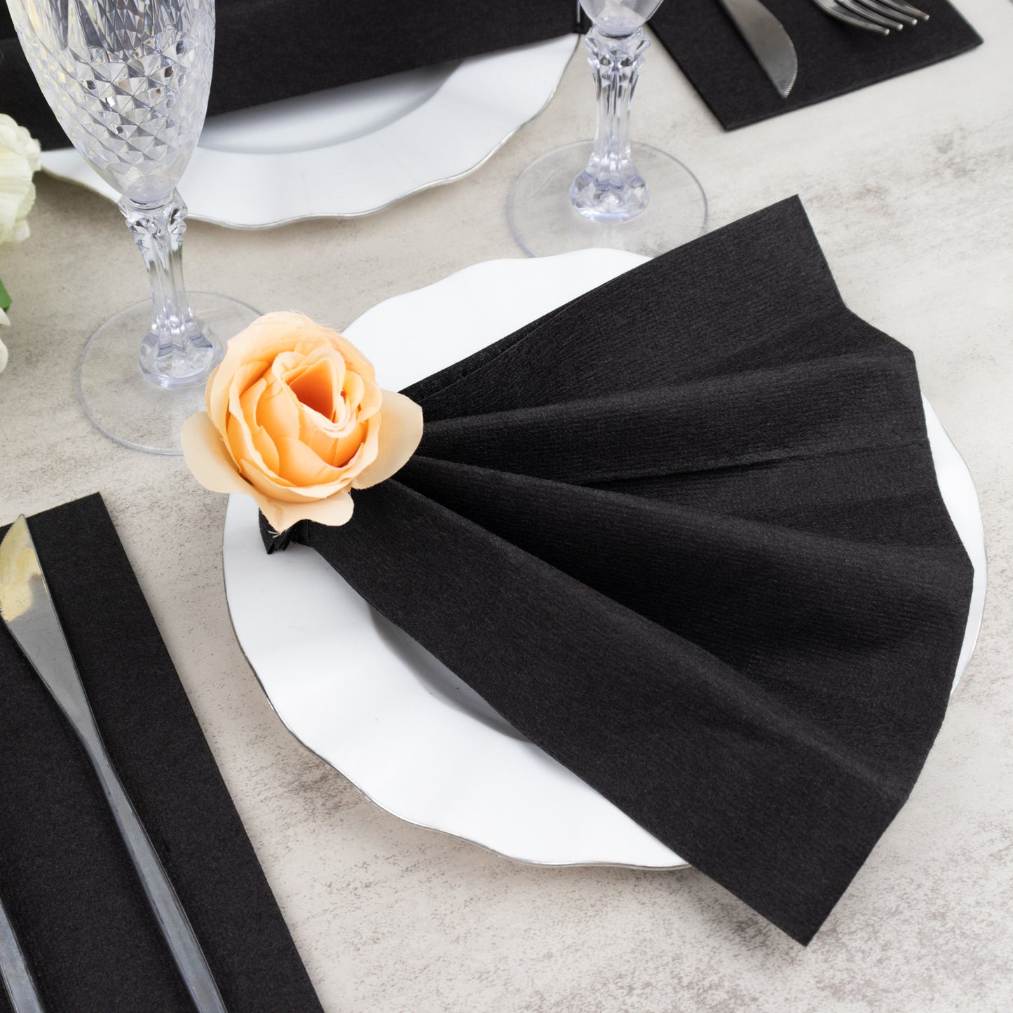 20 Pack Black Linen-Feel Paper Napkins, Premium Cloth-Like Airlaid Dinner Napkins, Disposable Soft and Absorbent Guest Towels