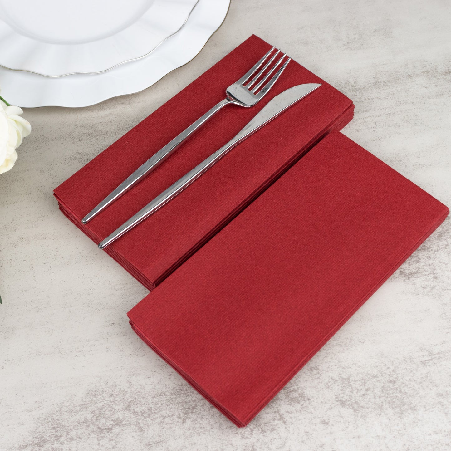 20 Pack Burgundy Linen-Feel Paper Napkins, Premium Cloth-Like Airlaid Dinner Napkins, Disposable Soft and Absorbent Guest Towels