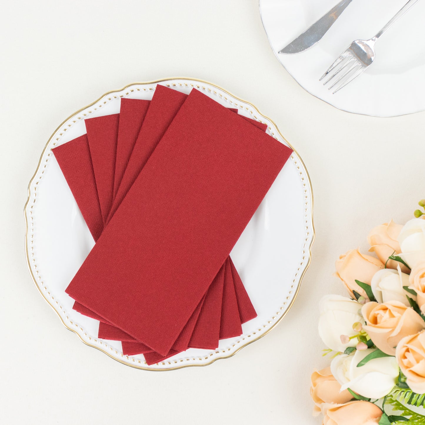 20 Pack Burgundy Linen-Feel Paper Napkins, Premium Cloth-Like Airlaid Dinner Napkins, Disposable Soft and Absorbent Guest Towels