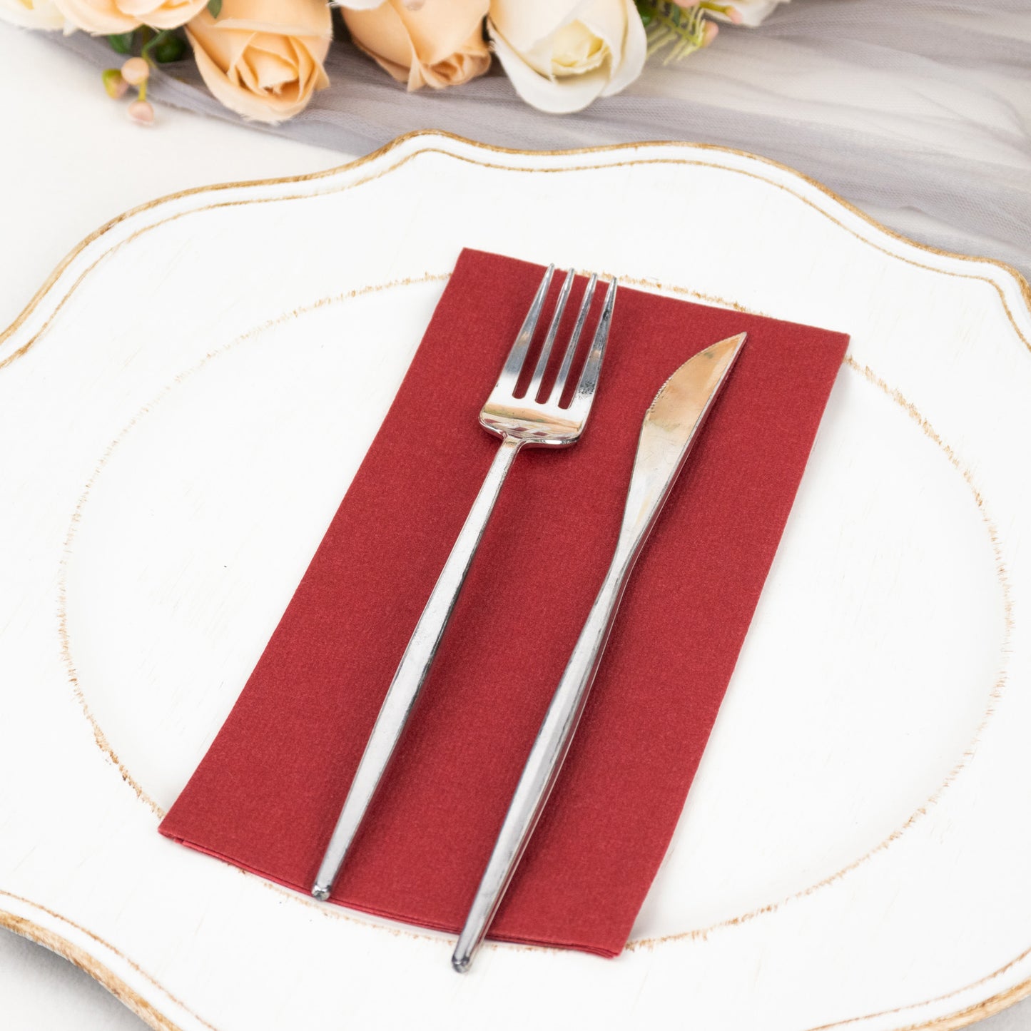 20 Pack Burgundy Linen-Feel Paper Napkins, Premium Cloth-Like Airlaid Dinner Napkins, Disposable Soft and Absorbent Guest Towels