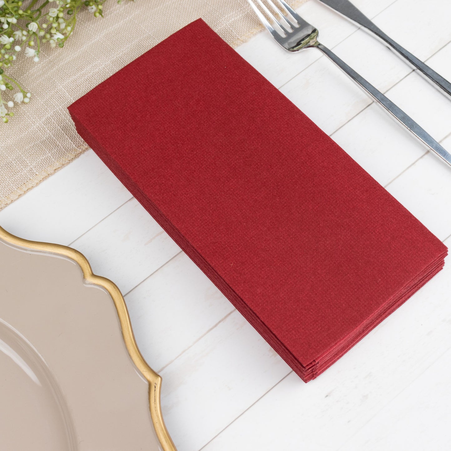 20 Pack Burgundy Linen-Feel Paper Napkins, Premium Cloth-Like Airlaid Dinner Napkins, Disposable Soft and Absorbent Guest Towels