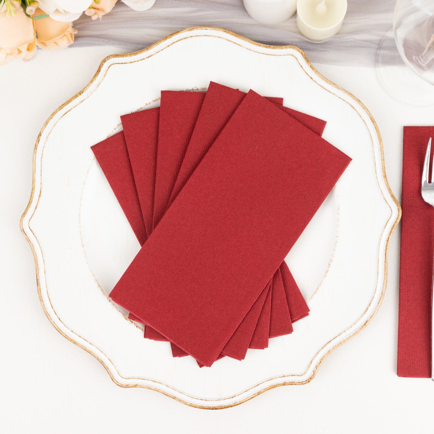 20 Pack Burgundy Linen-Feel Paper Napkins, Premium Cloth-Like Airlaid Dinner Napkins, Disposable Soft and Absorbent Guest Towels