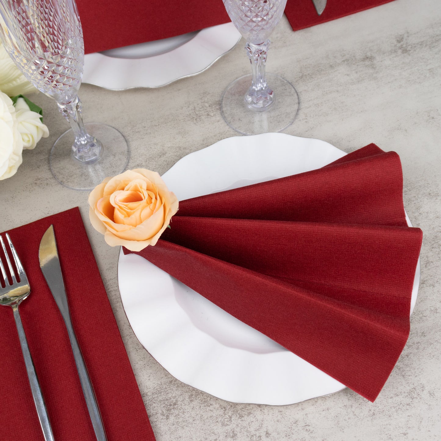 20 Pack Burgundy Linen-Feel Paper Napkins, Premium Cloth-Like Airlaid Dinner Napkins, Disposable Soft and Absorbent Guest Towels