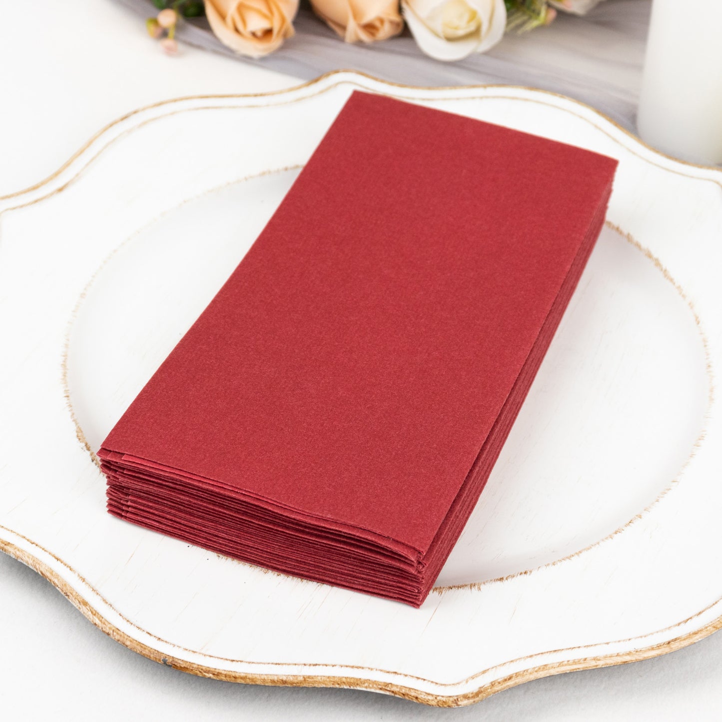 20 Pack Burgundy Linen-Feel Paper Napkins, Premium Cloth-Like Airlaid Dinner Napkins, Disposable Soft and Absorbent Guest Towels