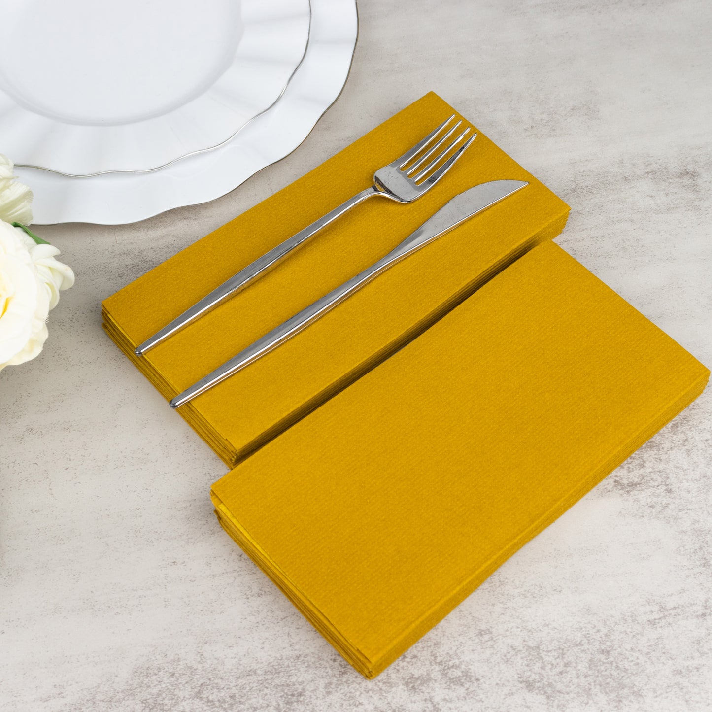 20 Pack Gold Linen-Feel Paper Napkins, Premium Cloth-Like Airlaid Dinner Napkins, Disposable Soft and Absorbent Guest Towels