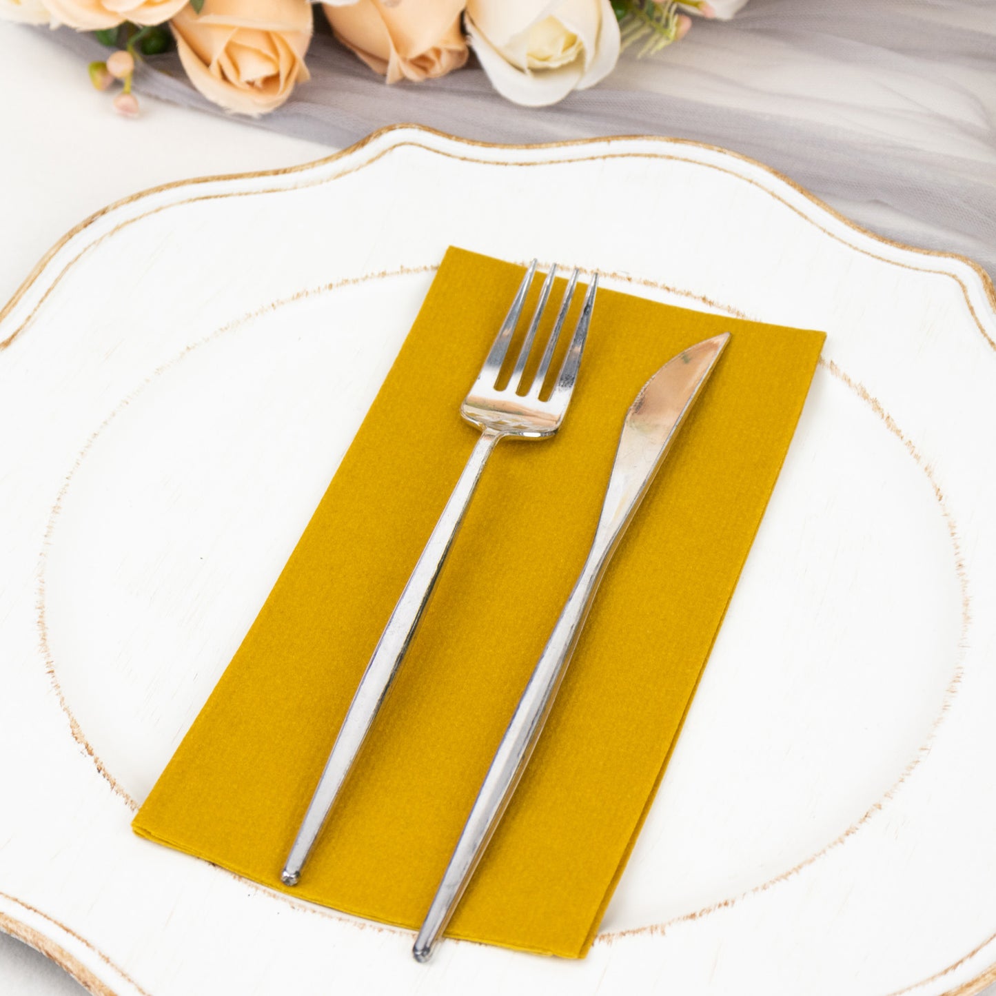 20 Pack Gold Linen-Feel Paper Napkins, Premium Cloth-Like Airlaid Dinner Napkins, Disposable Soft and Absorbent Guest Towels