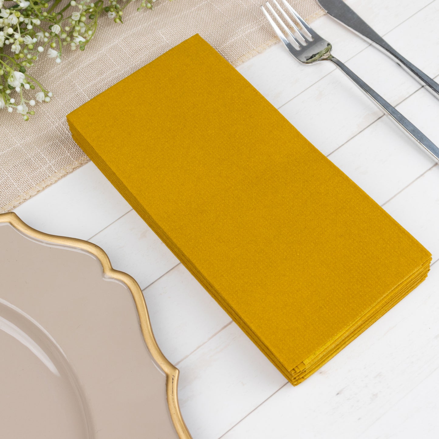 20 Pack Gold Linen-Feel Paper Napkins, Premium Cloth-Like Airlaid Dinner Napkins, Disposable Soft and Absorbent Guest Towels