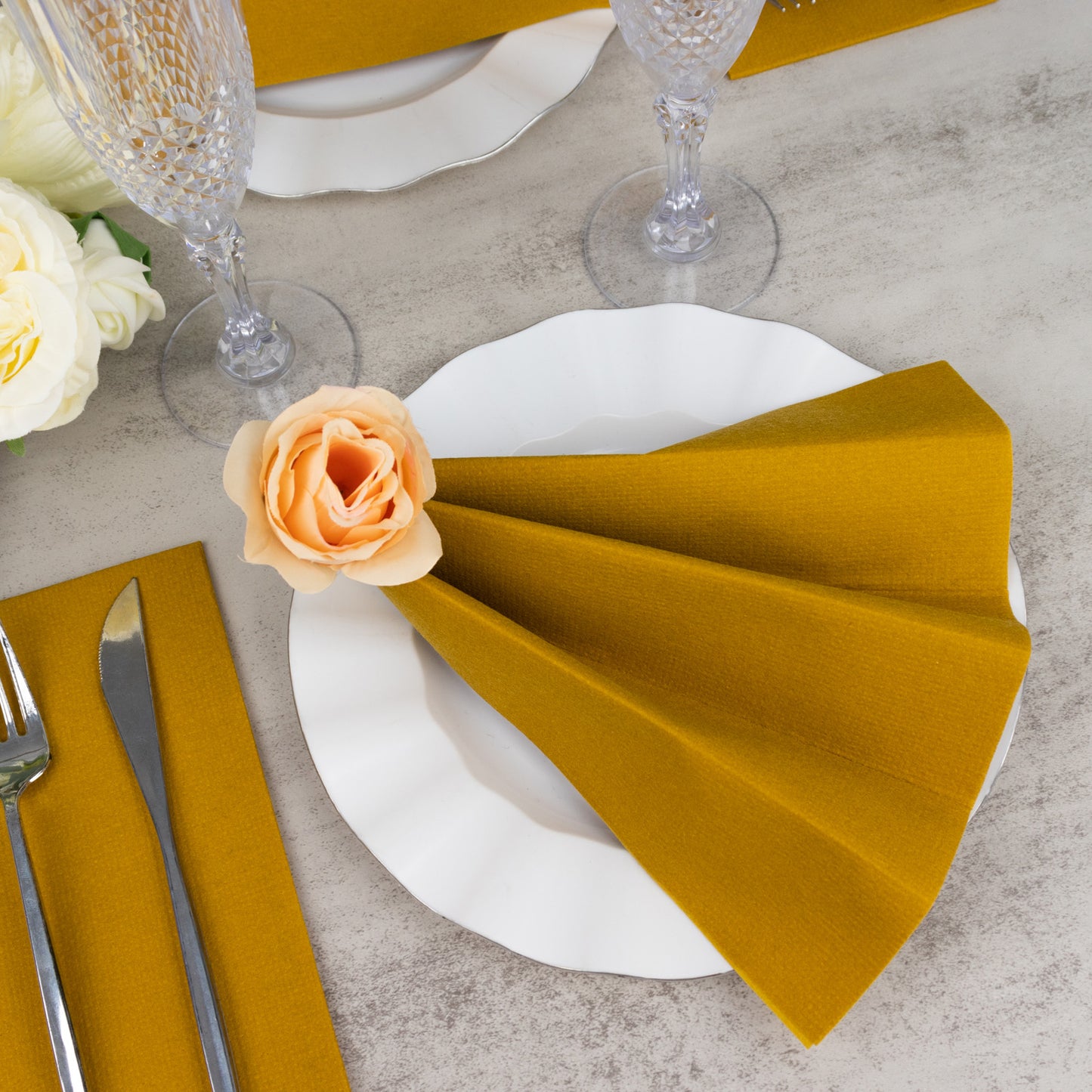 20 Pack Gold Linen-Feel Paper Napkins, Premium Cloth-Like Airlaid Dinner Napkins, Disposable Soft and Absorbent Guest Towels