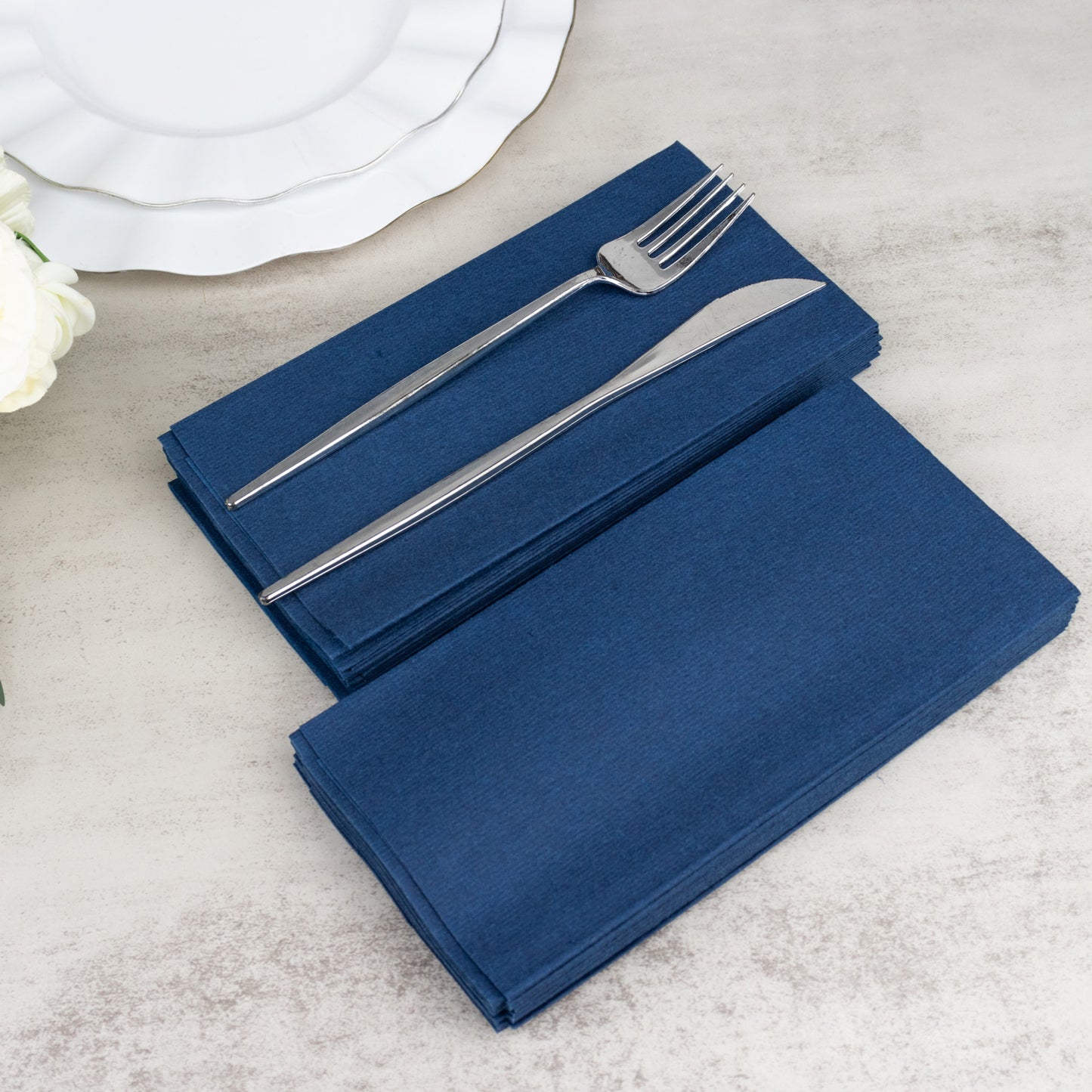 20 Pack Navy Blue Linen-Feel Paper Napkins, Premium Cloth-Like Airlaid Dinner Napkins, Disposable Soft and Absorbent Guest Towels