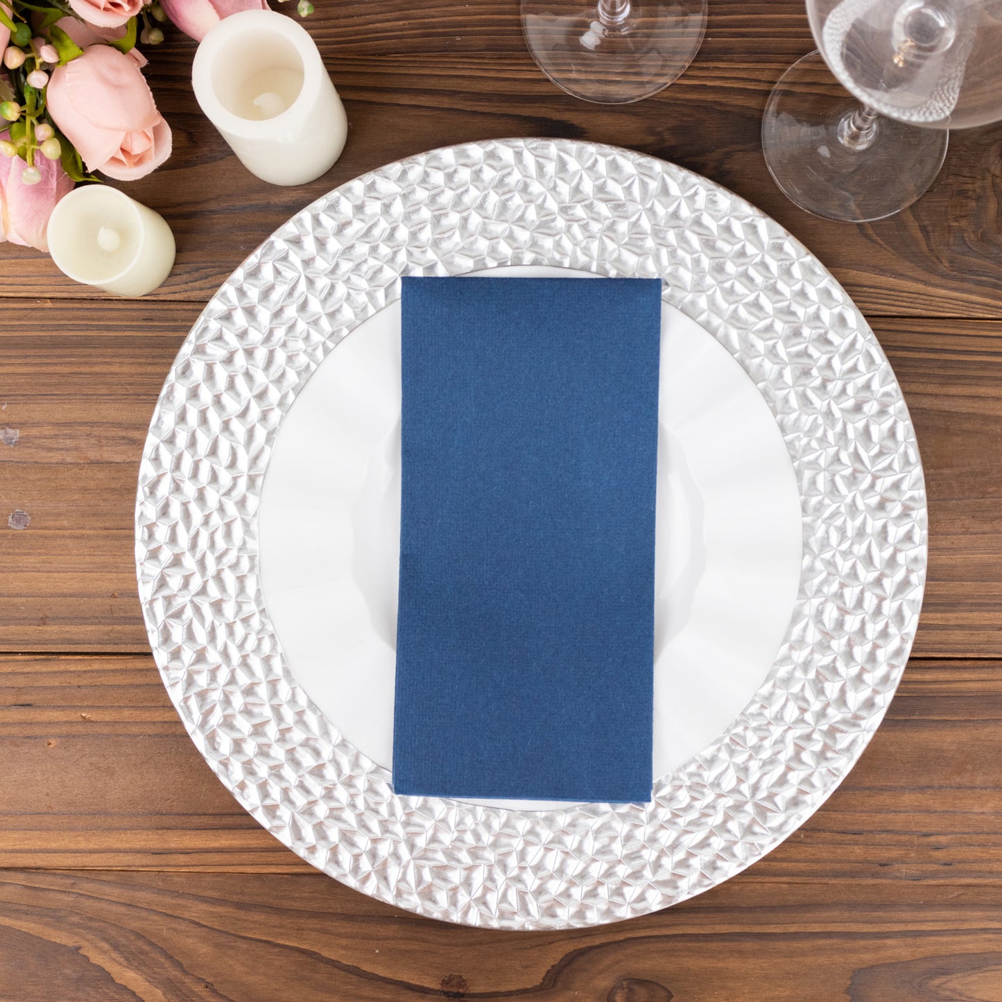 20 Pack Navy Blue Linen-Feel Paper Napkins, Premium Cloth-Like Airlaid Dinner Napkins, Disposable Soft and Absorbent Guest Towels