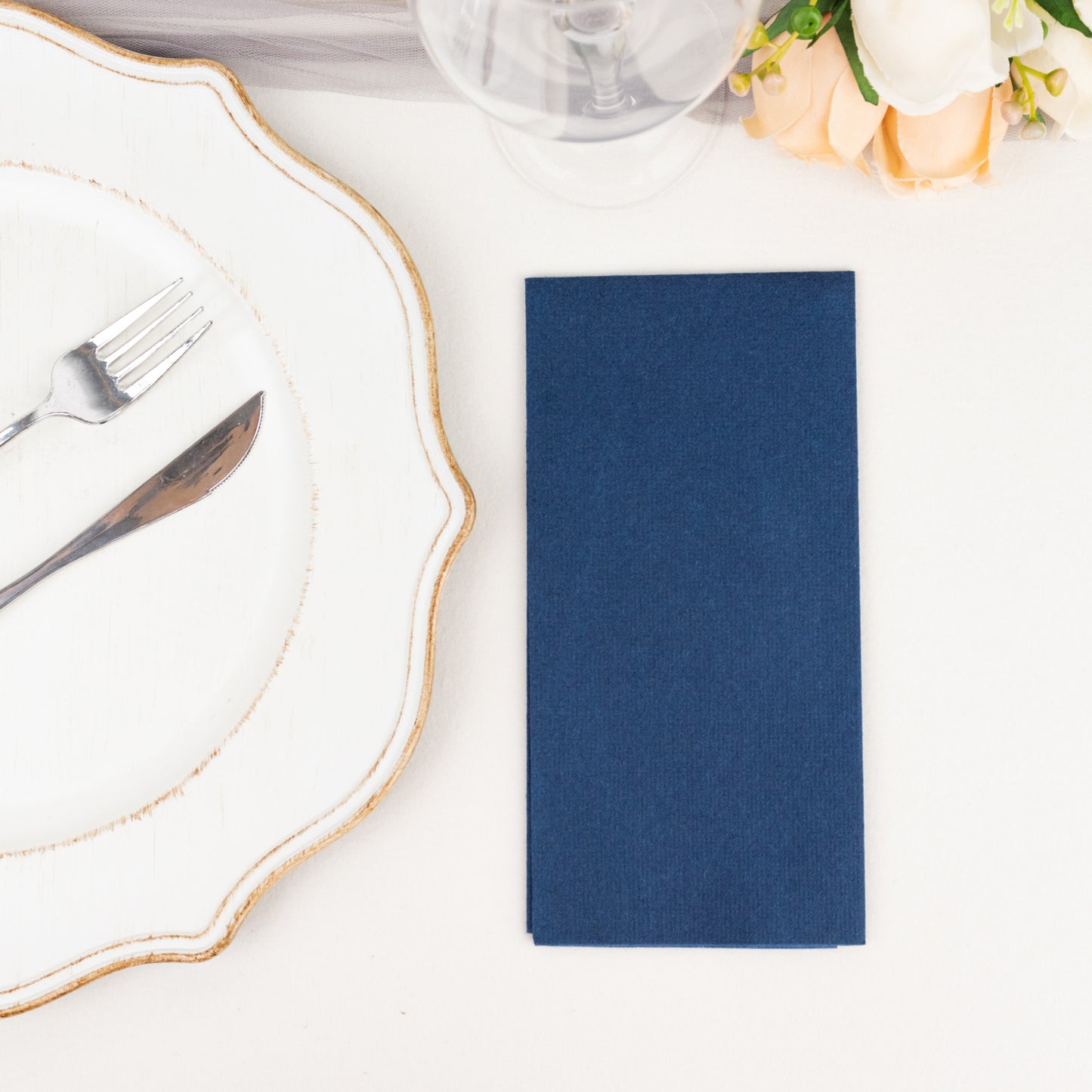 20 Pack Navy Blue Linen-Feel Paper Napkins, Premium Cloth-Like Airlaid Dinner Napkins, Disposable Soft and Absorbent Guest Towels