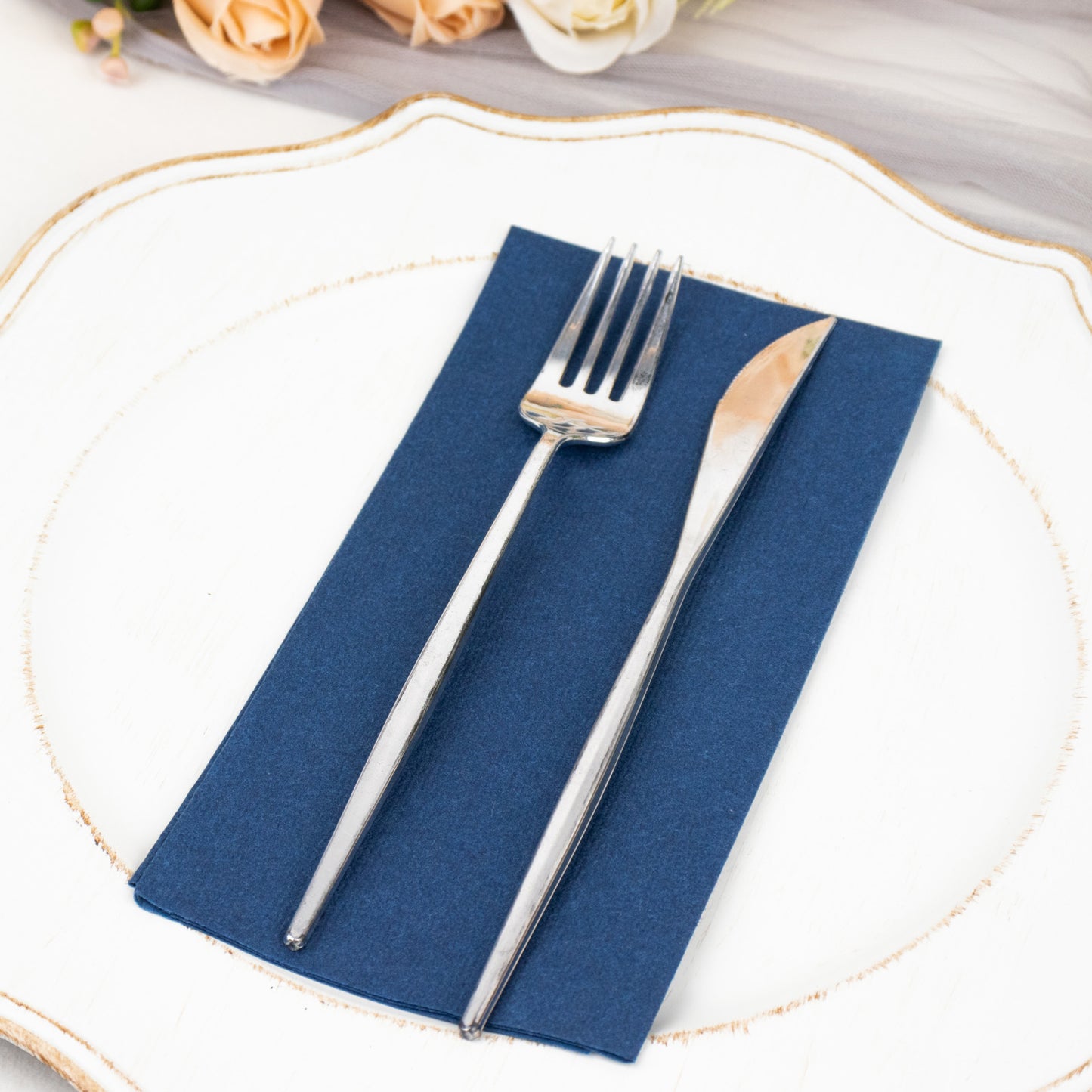 20 Pack Navy Blue Linen-Feel Paper Napkins, Premium Cloth-Like Airlaid Dinner Napkins, Disposable Soft and Absorbent Guest Towels