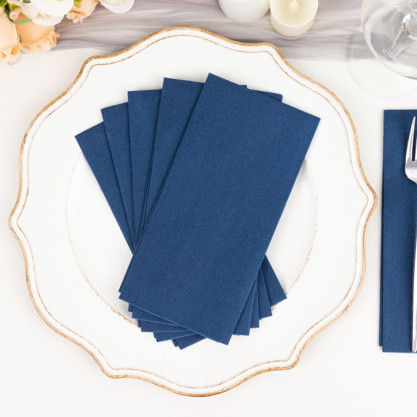 20 Pack Navy Blue Linen-Feel Paper Napkins, Premium Cloth-Like Airlaid Dinner Napkins, Disposable Soft and Absorbent Guest Towels