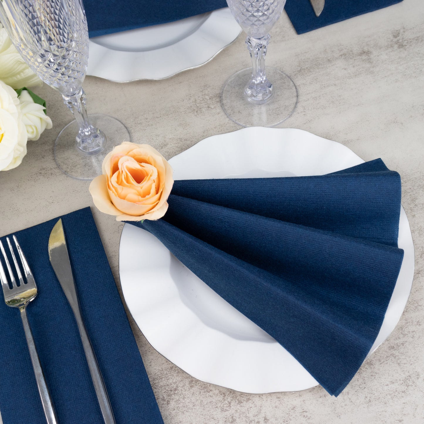 20 Pack Navy Blue Linen-Feel Paper Napkins, Premium Cloth-Like Airlaid Dinner Napkins, Disposable Soft and Absorbent Guest Towels