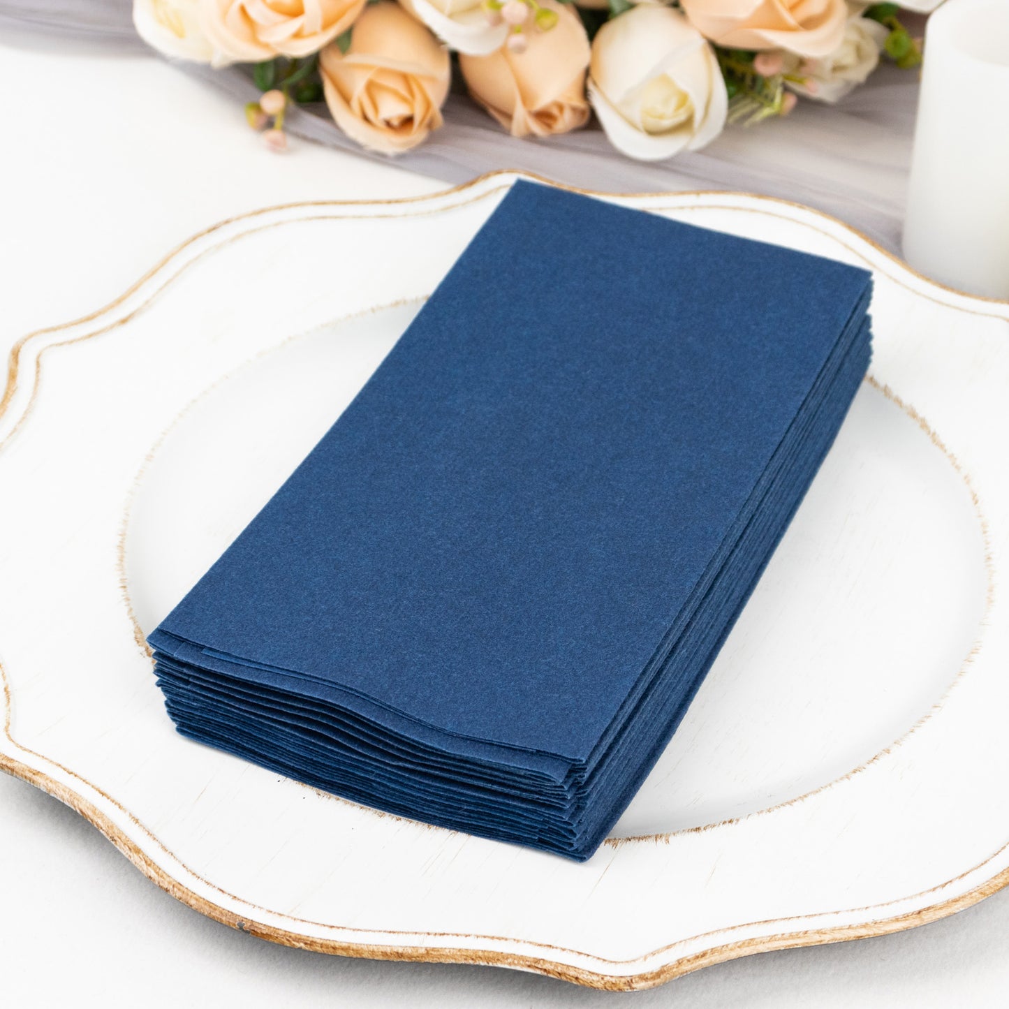 20 Pack Navy Blue Linen-Feel Paper Napkins, Premium Cloth-Like Airlaid Dinner Napkins, Disposable Soft and Absorbent Guest Towels