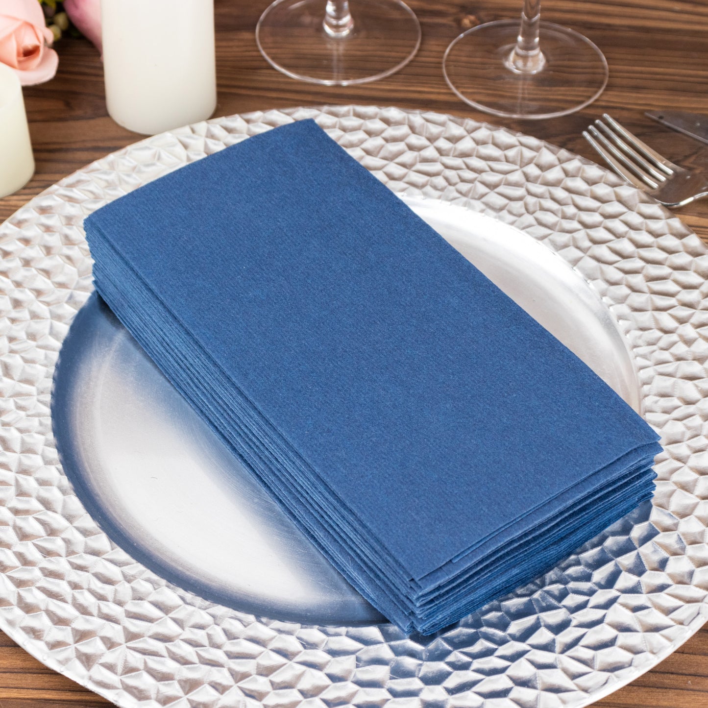 20 Pack Navy Blue Linen-Feel Paper Napkins, Premium Cloth-Like Airlaid Dinner Napkins, Disposable Soft and Absorbent Guest Towels