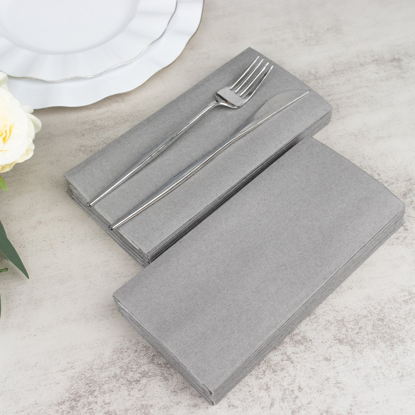 20 Pack Silver Linen-Feel Paper Napkins, Premium Cloth-Like Airlaid Dinner Napkins, Disposable Soft and Absorbent Guest Towels