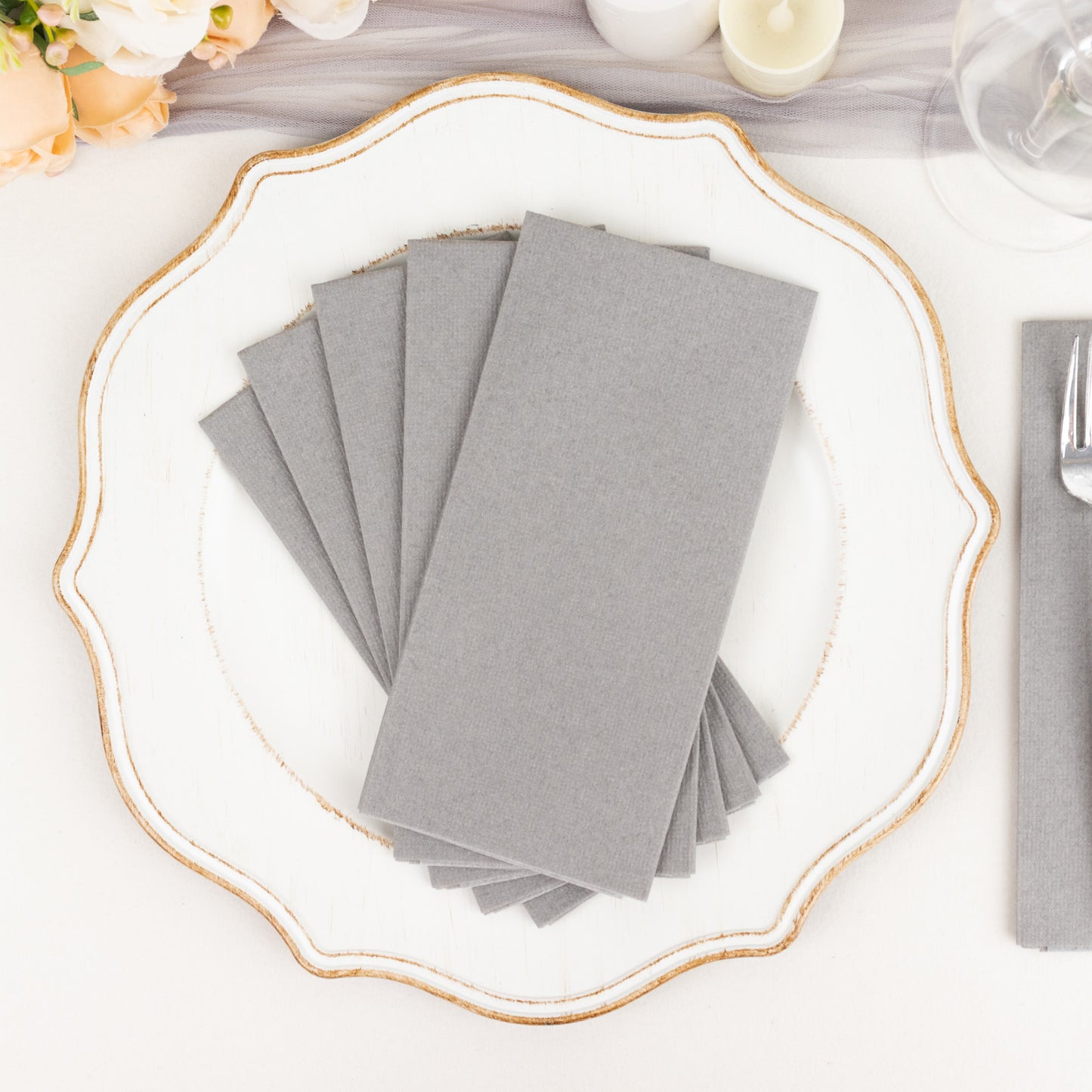 20 Pack Silver Linen-Feel Paper Napkins, Premium Cloth-Like Airlaid Dinner Napkins, Disposable Soft and Absorbent Guest Towels