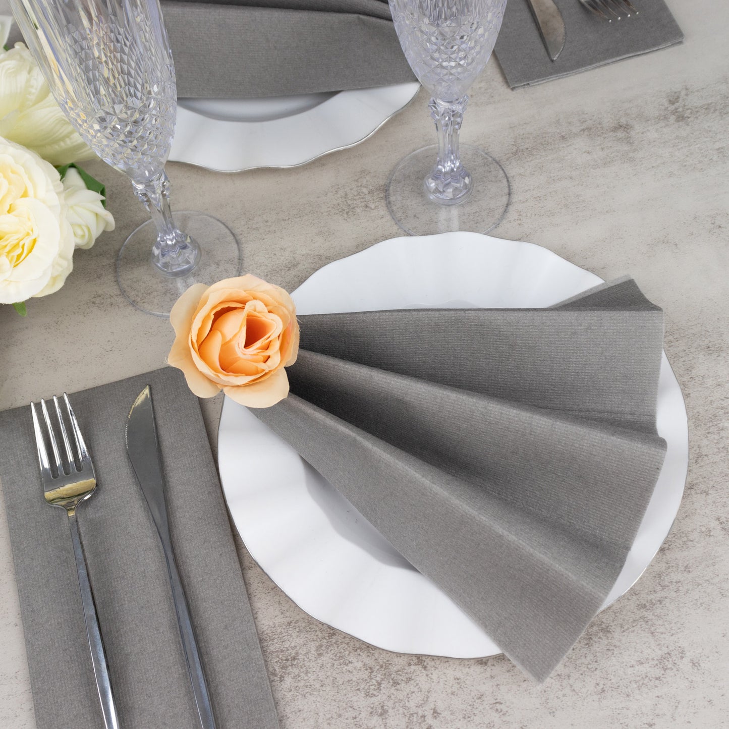 20 Pack Silver Linen-Feel Paper Napkins, Premium Cloth-Like Airlaid Dinner Napkins, Disposable Soft and Absorbent Guest Towels