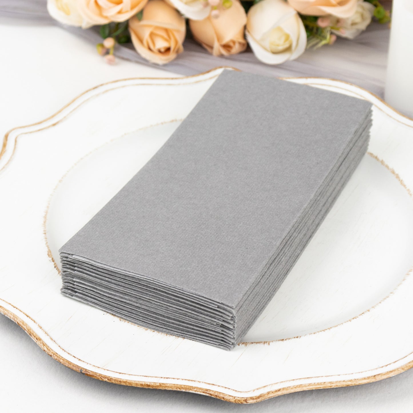 20 Pack Silver Linen-Feel Paper Napkins, Premium Cloth-Like Airlaid Dinner Napkins, Disposable Soft and Absorbent Guest Towels