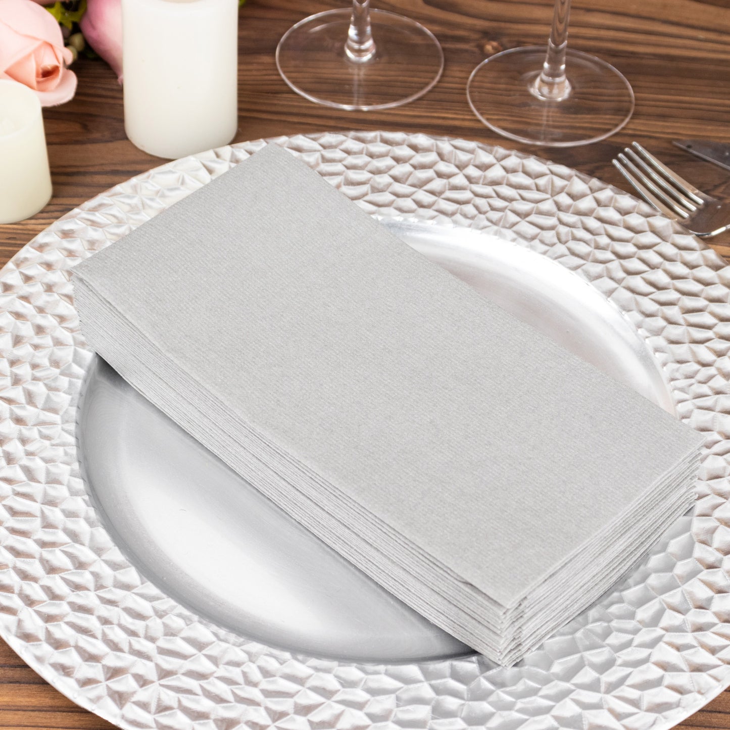 20 Pack Silver Linen-Feel Paper Napkins, Premium Cloth-Like Airlaid Dinner Napkins, Disposable Soft and Absorbent Guest Towels