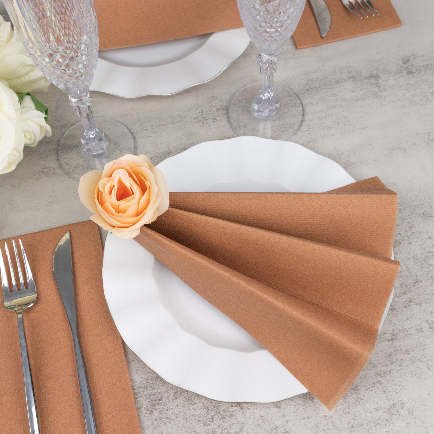 20 Pack Terracotta Rust Linen-Feel Paper Napkins, Premium Cloth-Like Airlaid Dinner Napkins, Disposable Soft and Absorbent Guest Towels