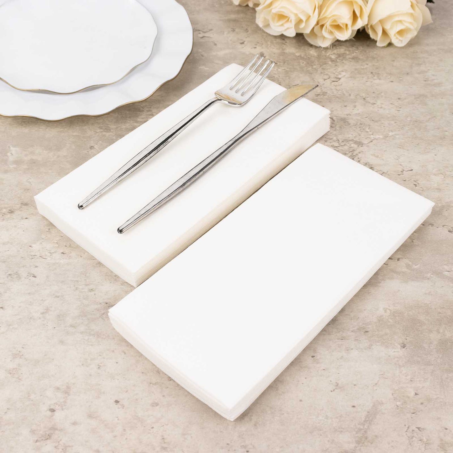 20 Pack White Linen-Feel Paper Napkins, Premium Cloth-Like Airlaid Dinner Napkins, Disposable Soft and Absorbent Guest Towels