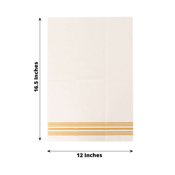 20 Pack White Linen-Feel Paper Napkins with Golden Lines, Premium Cloth-Like Airlaid Dinner Napkins, Disposable Soft and Absorbent Guest Towels