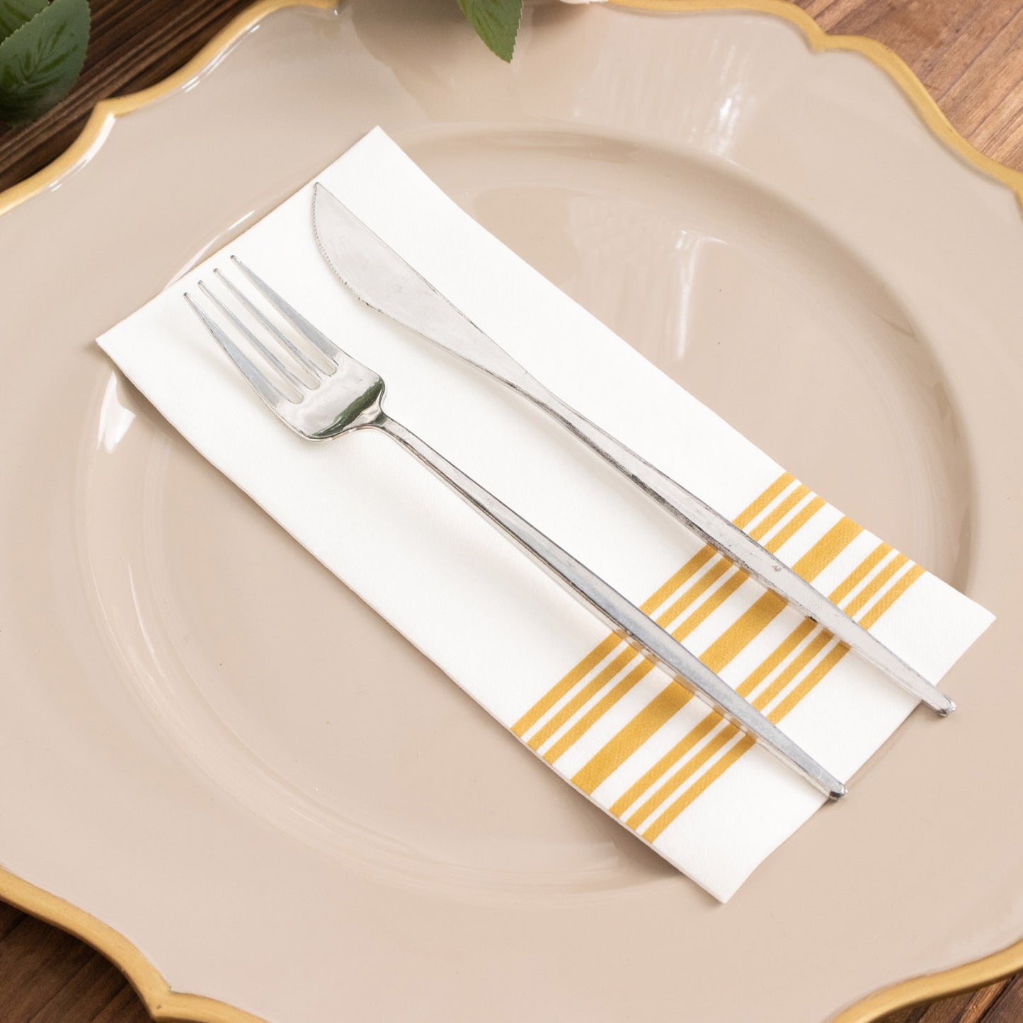 20 Pack White Linen-Feel Paper Napkins with Golden Lines, Premium Cloth-Like Airlaid Dinner Napkins, Disposable Soft and Absorbent Guest Towels