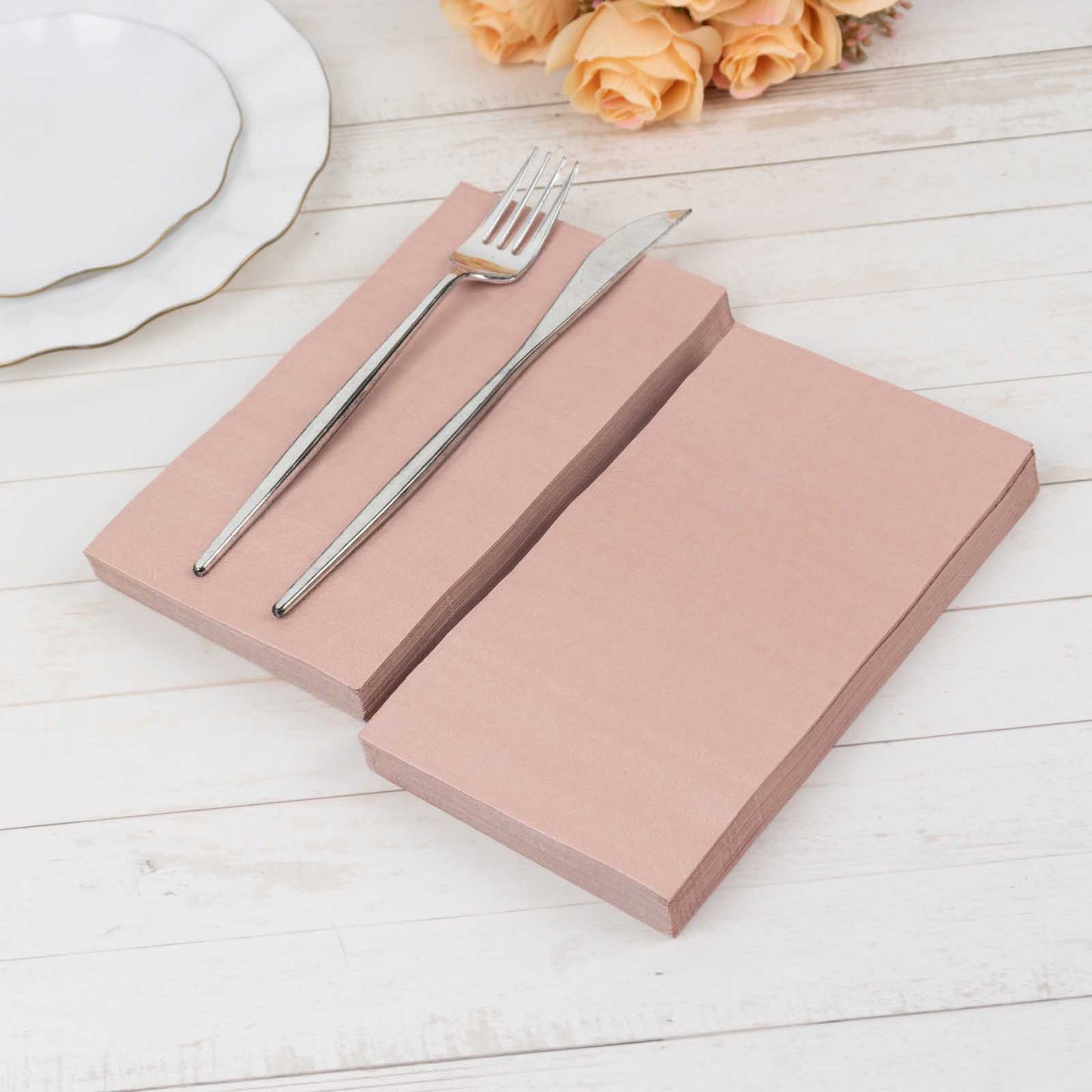 50 Pack 2 Ply Soft Dusty Rose Disposable Party Napkins, Wedding Reception Dinner Paper Napkins