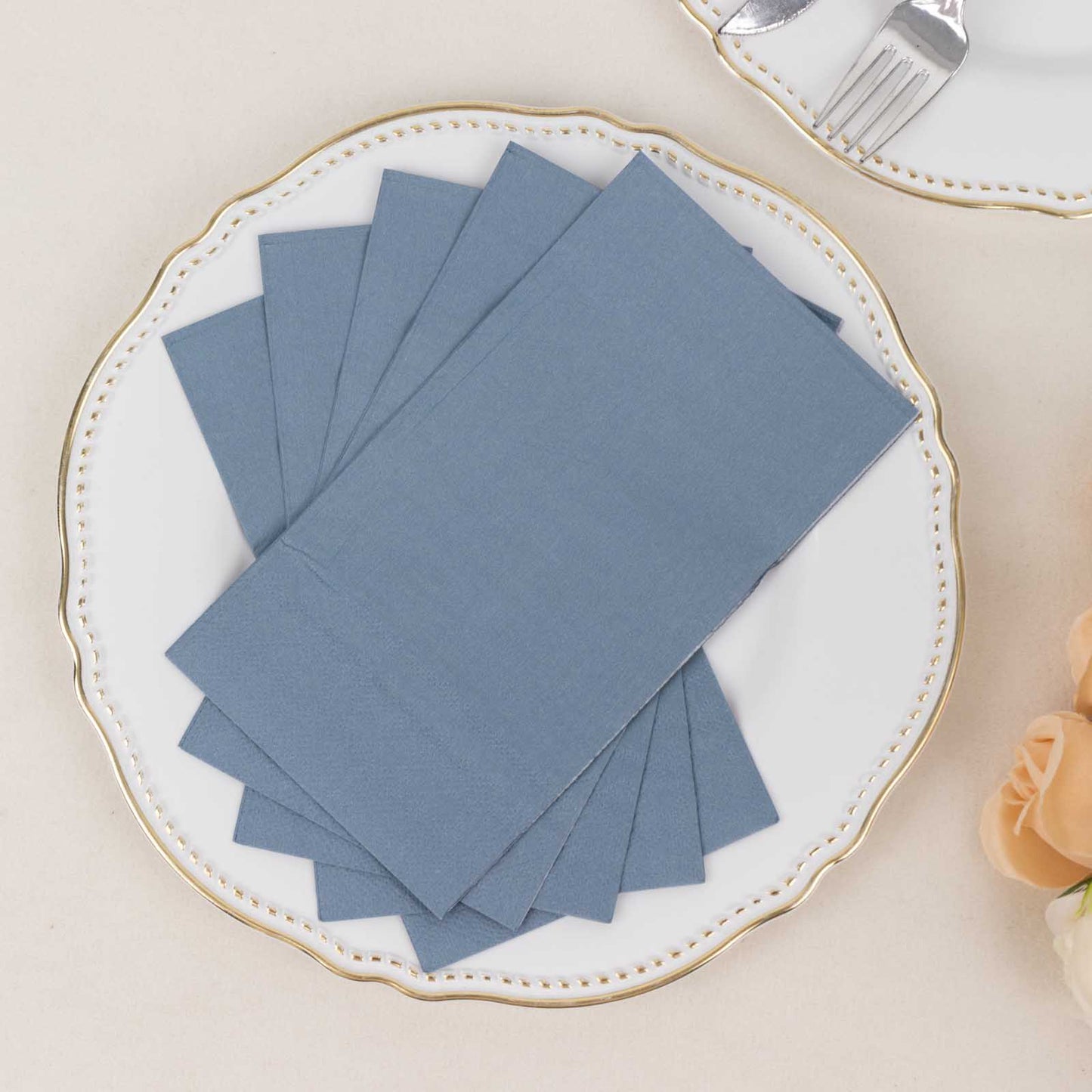 50 Pack 2 Ply Soft Dusty Blue Disposable Party Napkins, Wedding Reception Dinner Paper Napkins