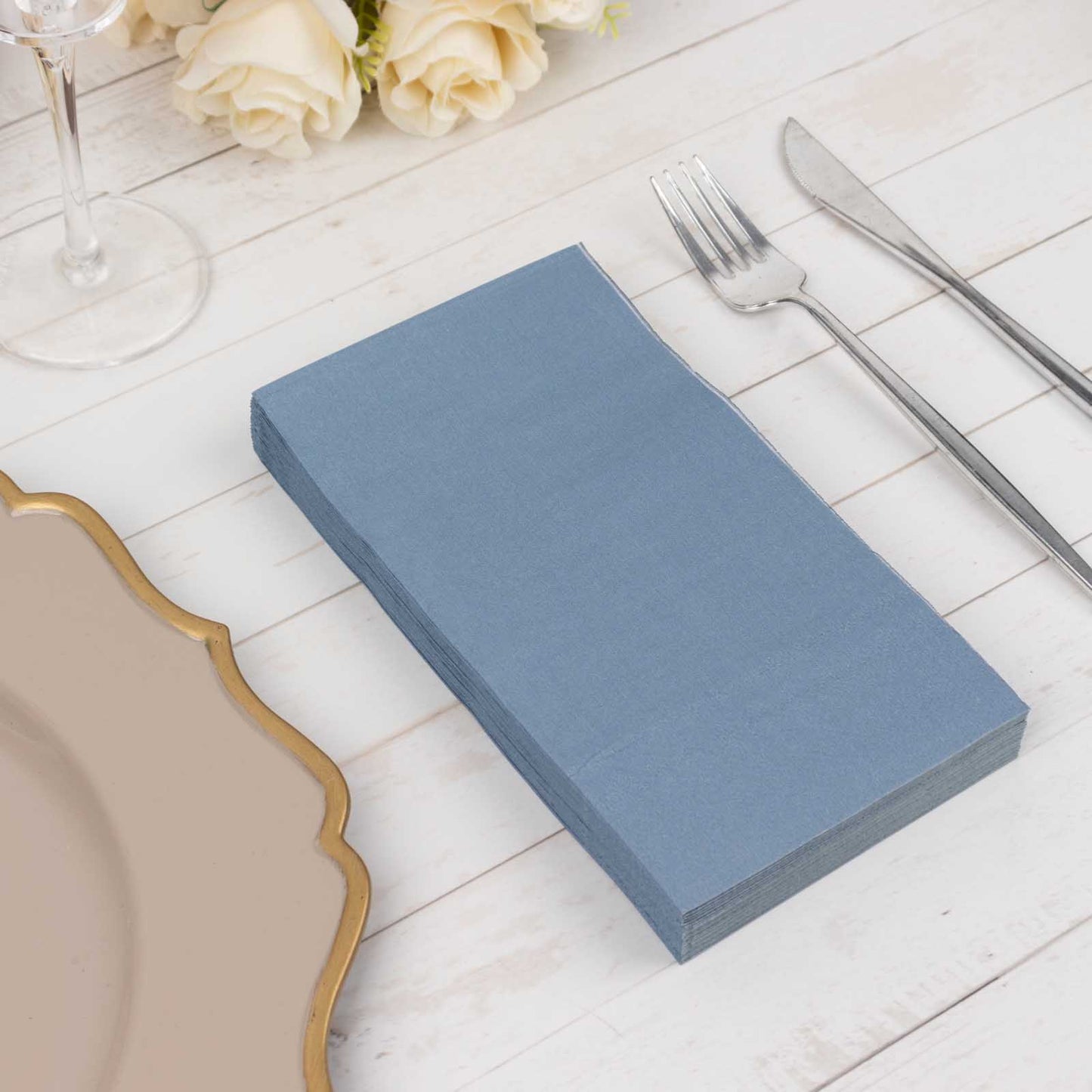 50 Pack 2 Ply Soft Dusty Blue Disposable Party Napkins, Wedding Reception Dinner Paper Napkins