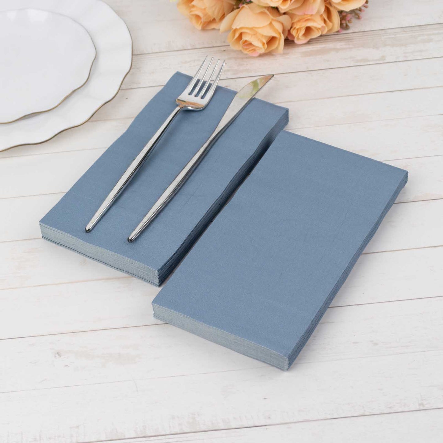 50 Pack 2 Ply Soft Dusty Blue Disposable Party Napkins, Wedding Reception Dinner Paper Napkins