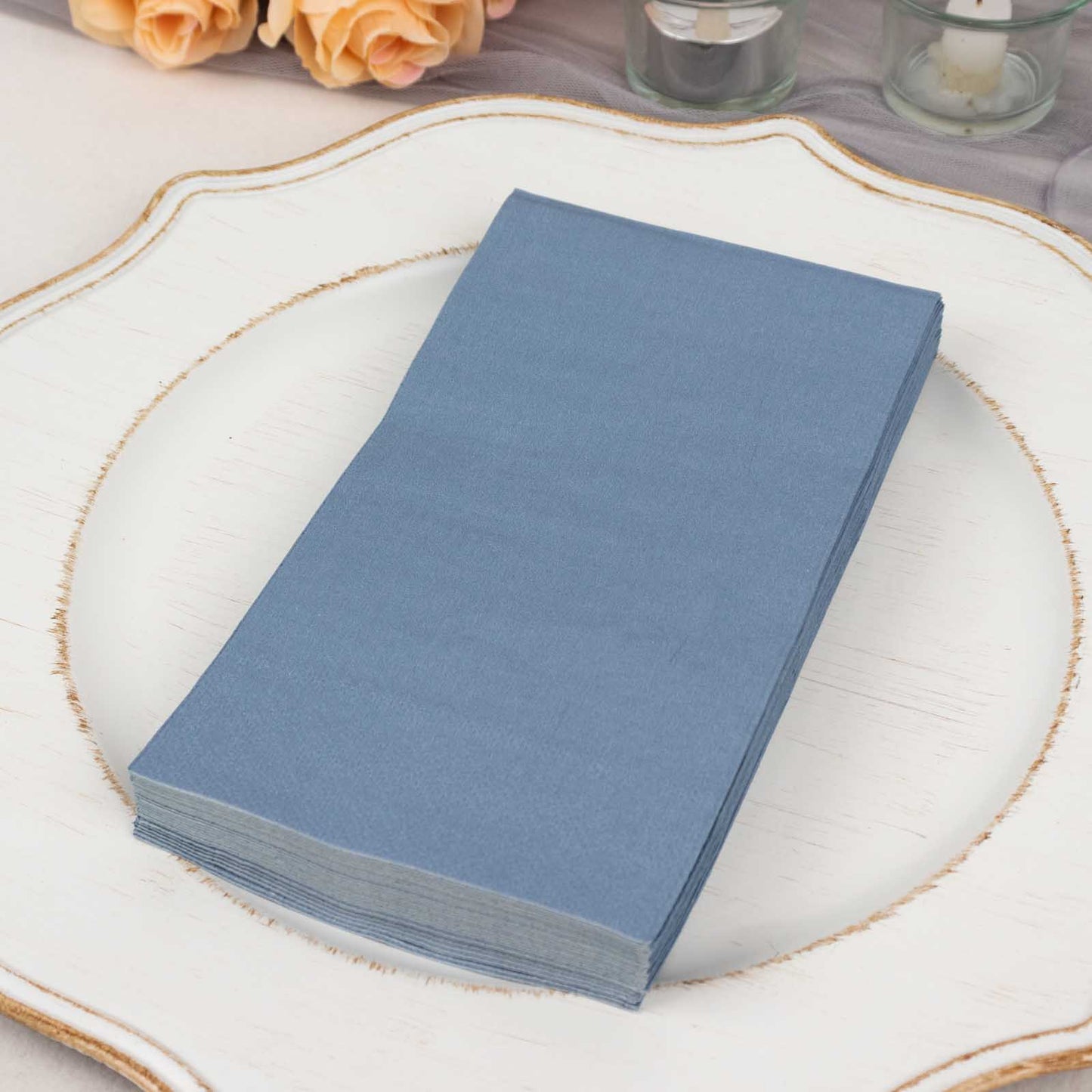 50 Pack 2 Ply Soft Dusty Blue Disposable Party Napkins, Wedding Reception Dinner Paper Napkins