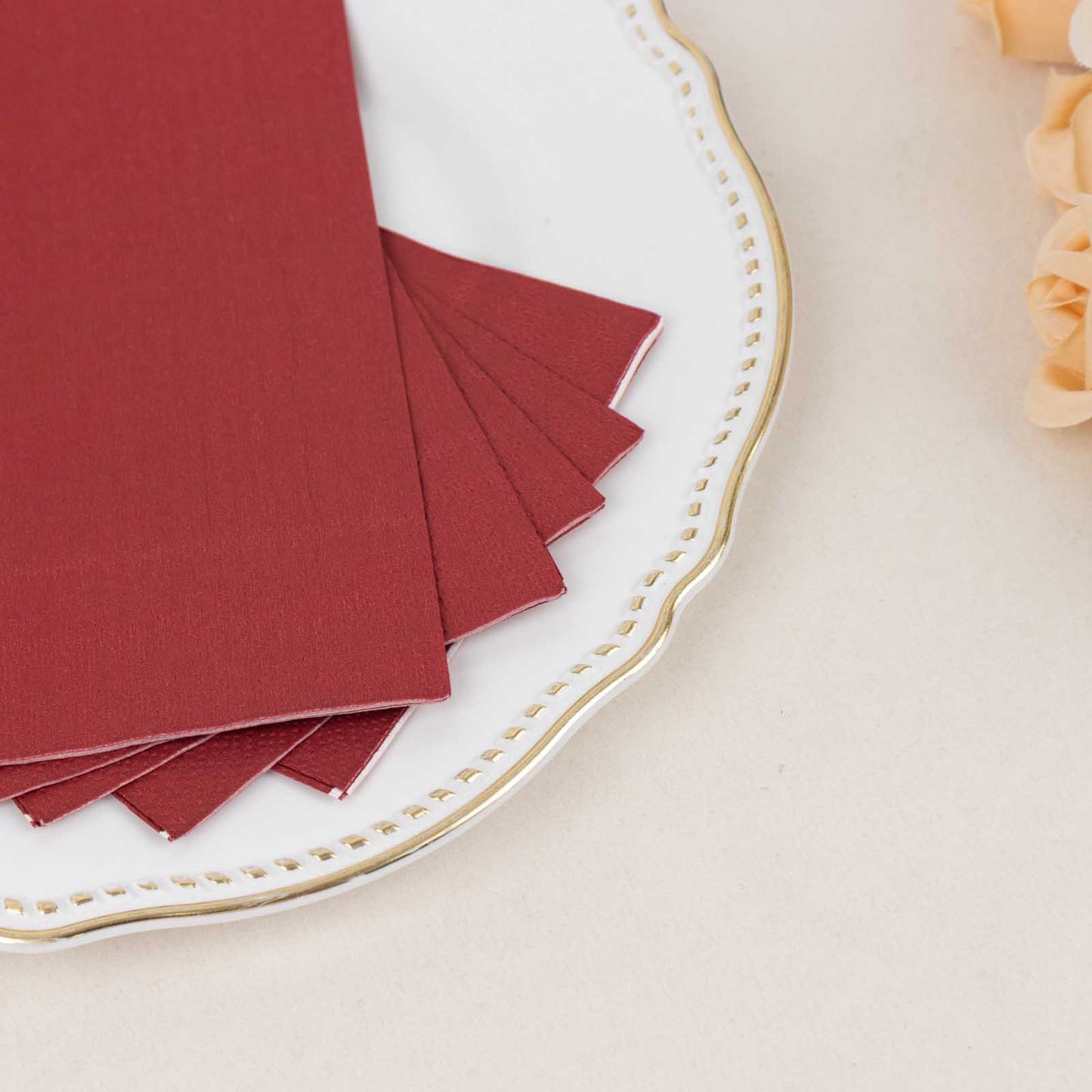 50 Pack 2 Ply Soft Burgundy Disposable Party Napkins, Wedding Reception Dinner Paper Napkins