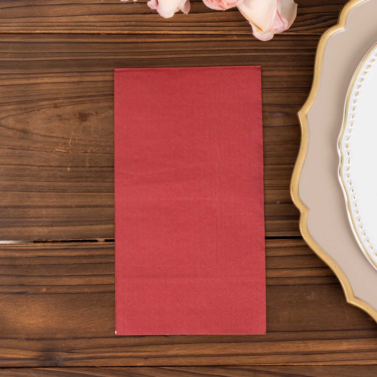 50 Pack 2 Ply Soft Burgundy Disposable Party Napkins, Wedding Reception Dinner Paper Napkins