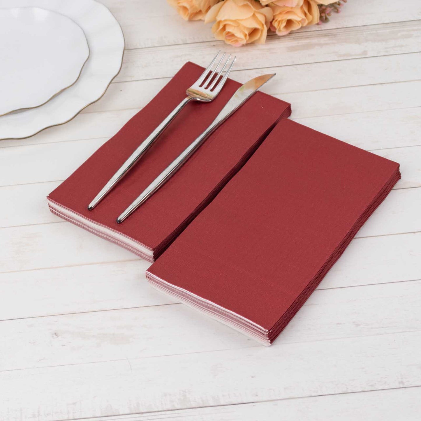 50 Pack 2 Ply Soft Burgundy Disposable Party Napkins, Wedding Reception Dinner Paper Napkins