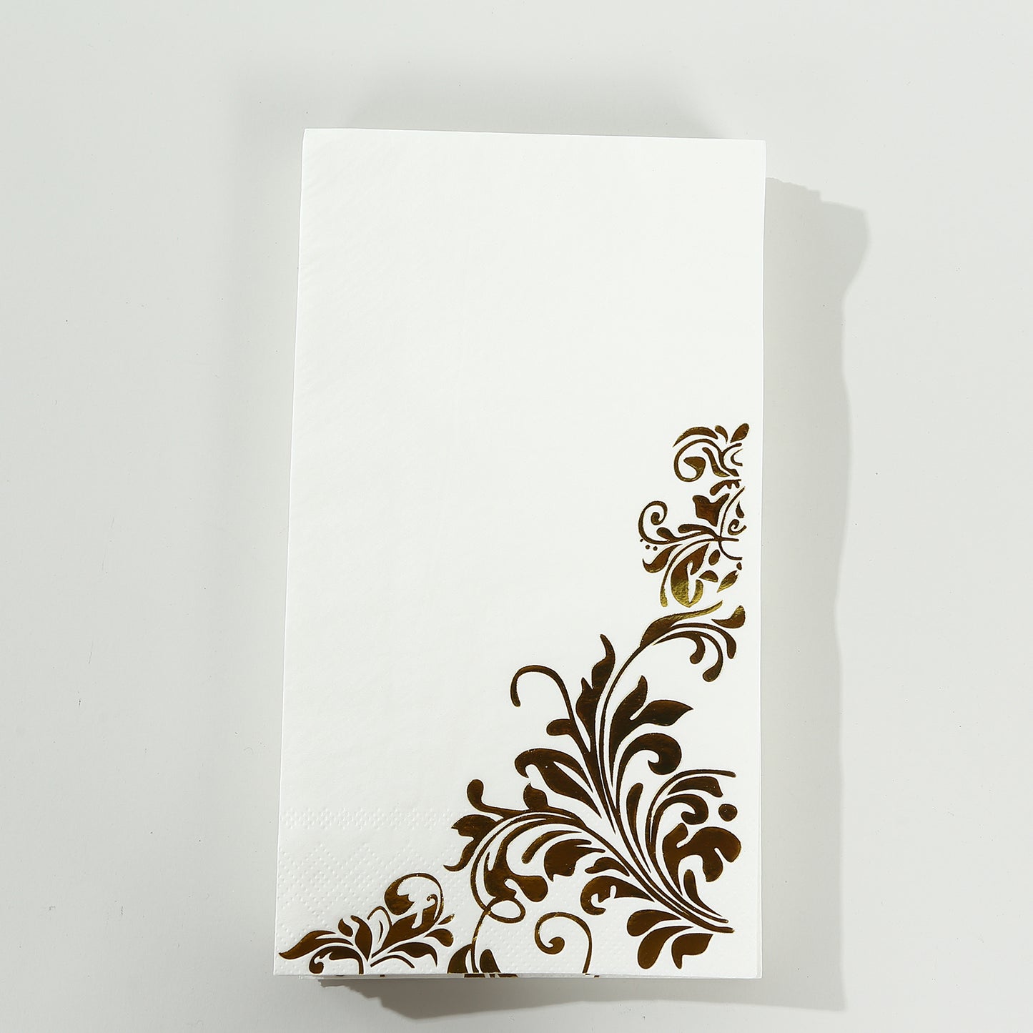 50 Pack White Gold Floral Baroque Print Dinner Paper Napkins, 8"x4" Soft Disposable Party Napkins