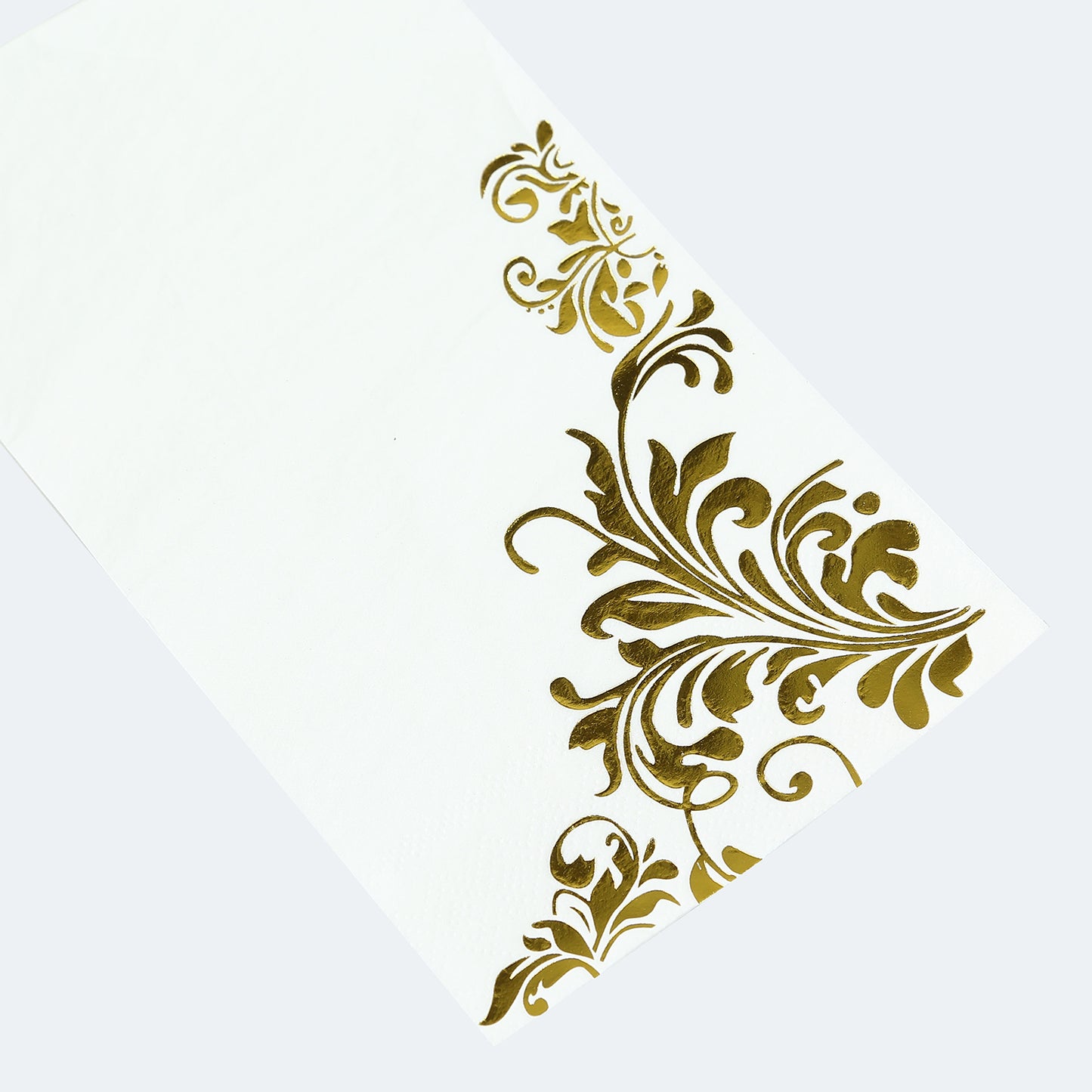 50 Pack White Gold Floral Baroque Print Dinner Paper Napkins, 8"x4" Soft Disposable Party Napkins