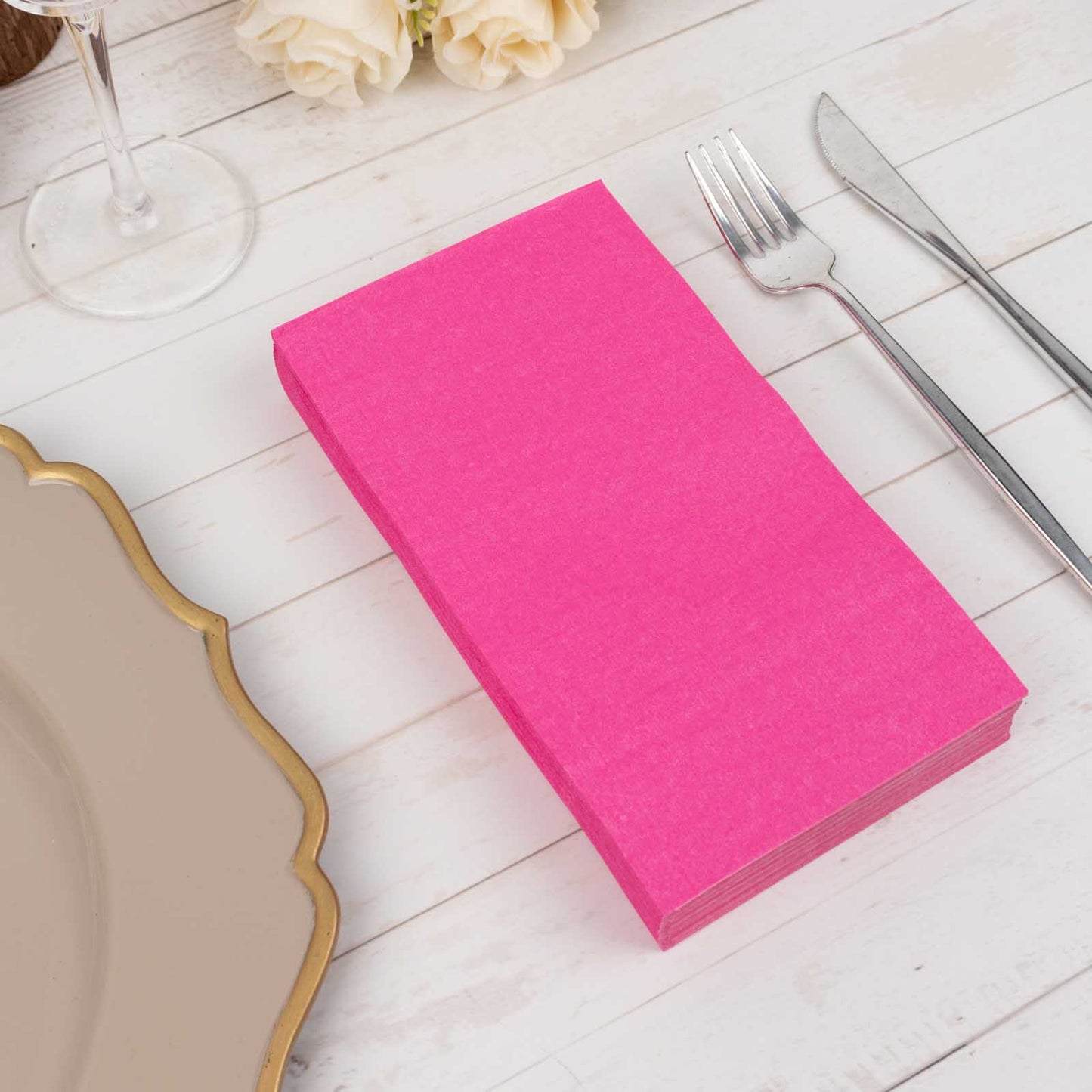 50 Pack 2 Ply Soft Fuchsia Disposable Party Napkins, Wedding Reception Dinner Paper Napkins